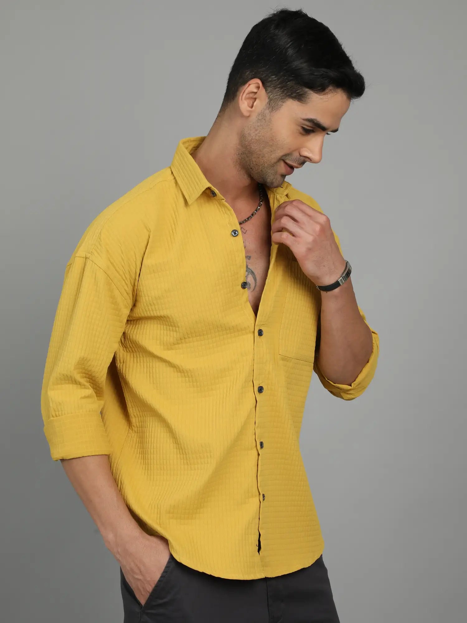 Vibrant Fellow Yellow Imported Drop Shoulder shirt for Men 