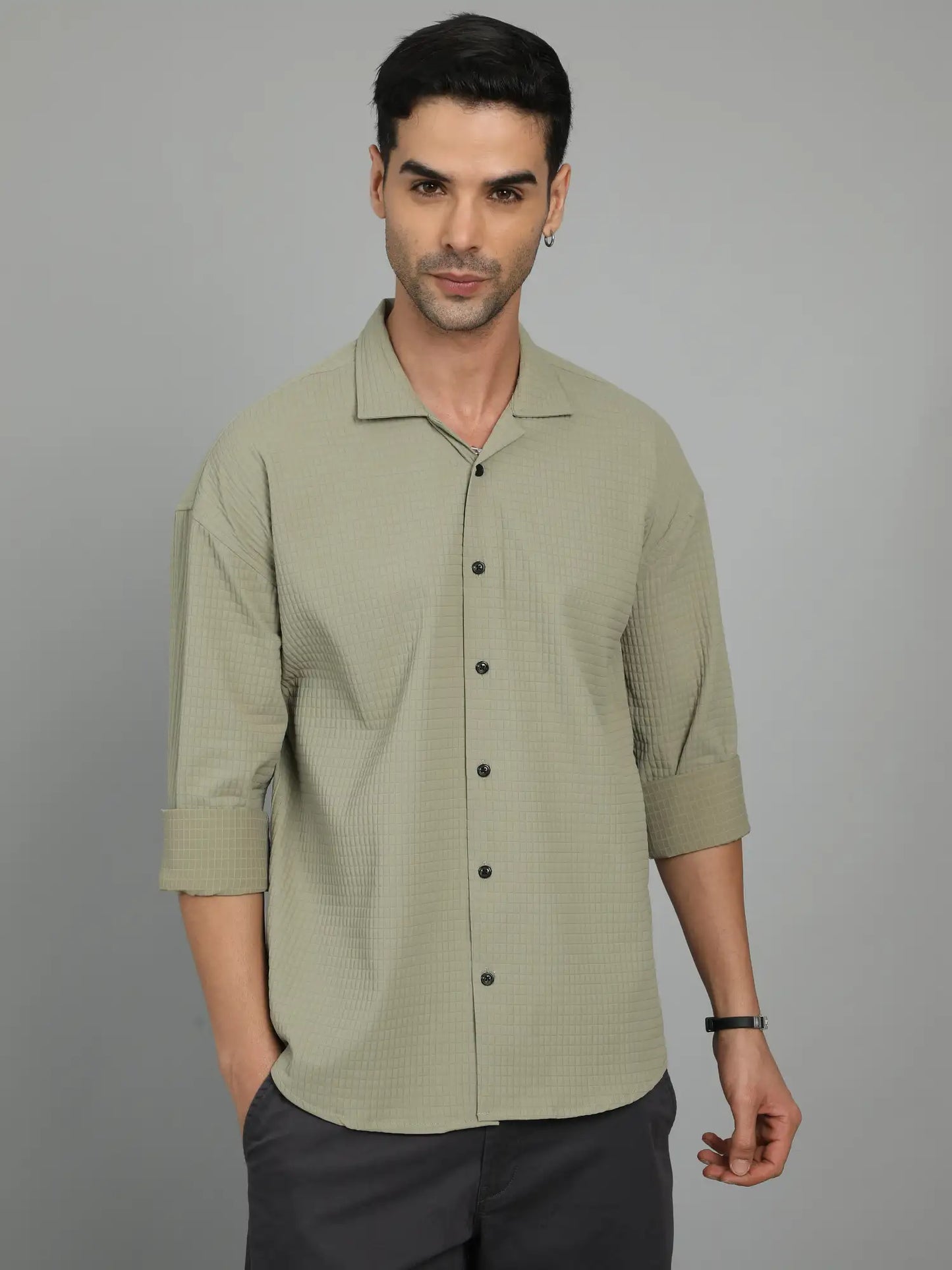 Sleak And Sauve Green Imported Drop Shoulder Shirt for Men 