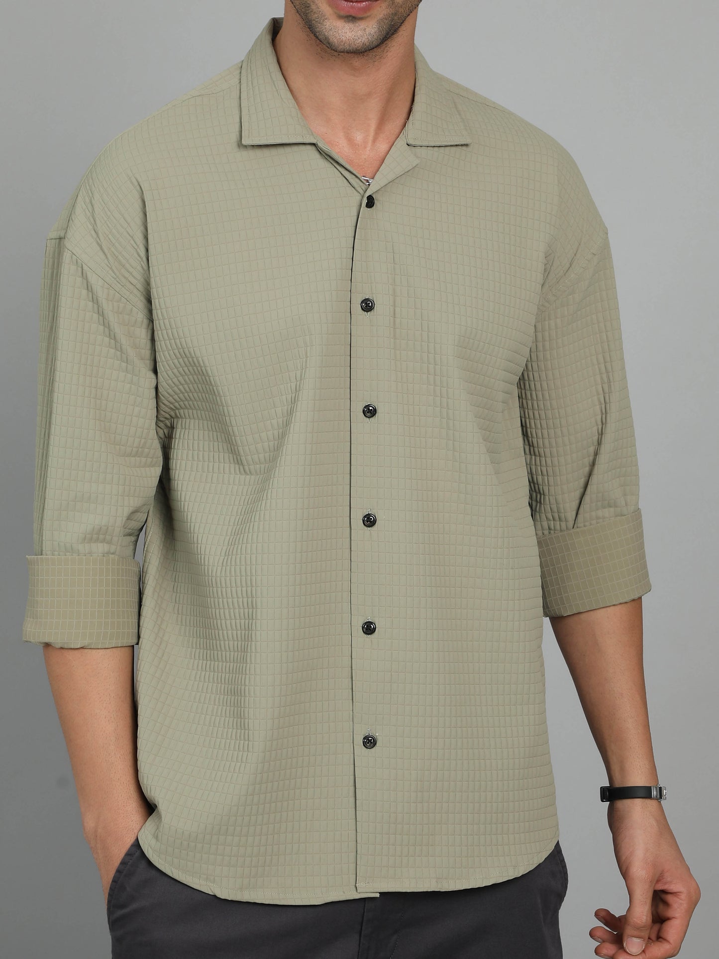 SLEAK AND SAUVE GREEN IMPORTED DROP SHOULDER SHIRT