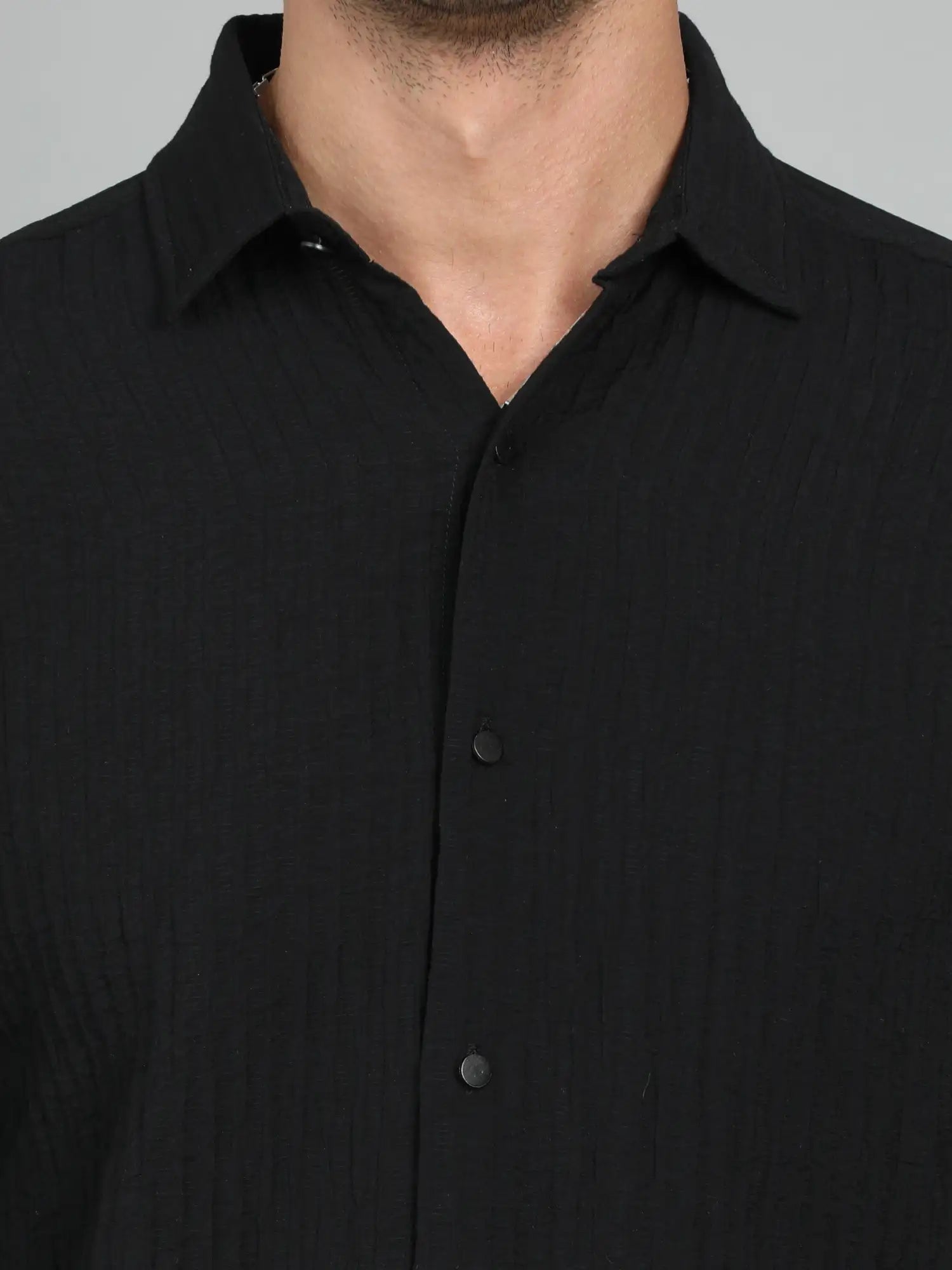 TEXTURED BLACK DROP SHOULDER SHIRT for Men 