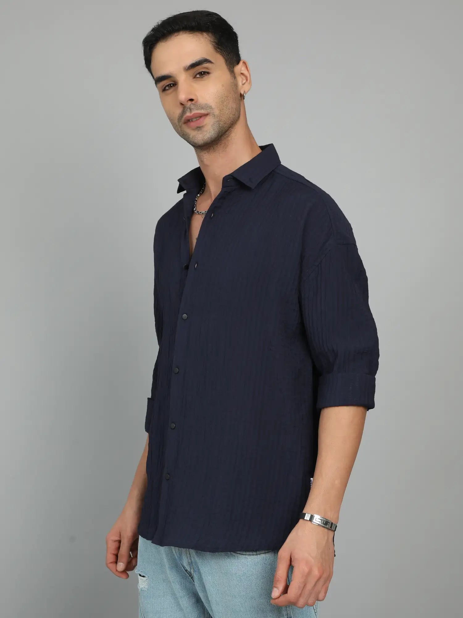 NAVY-BLUE IMPORTED DROP SHOULDER SHIRT for Men 