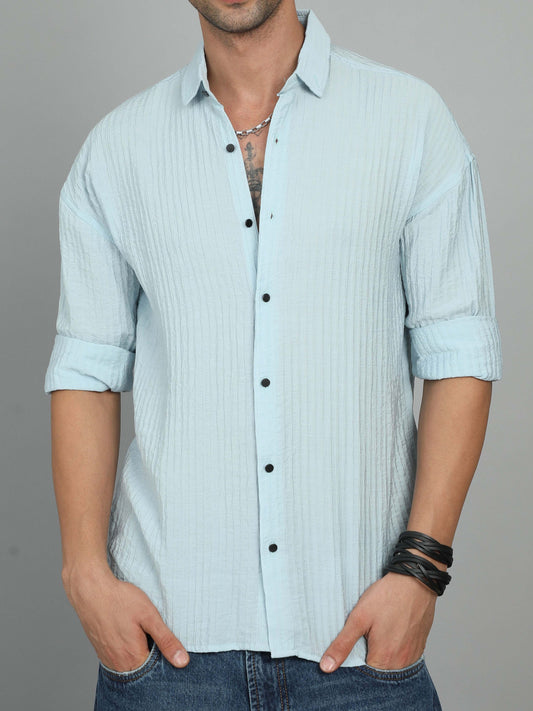 COOL AND CHARMING SKY-BLUE IMPORTED DROP SHOULDER SHIRT
