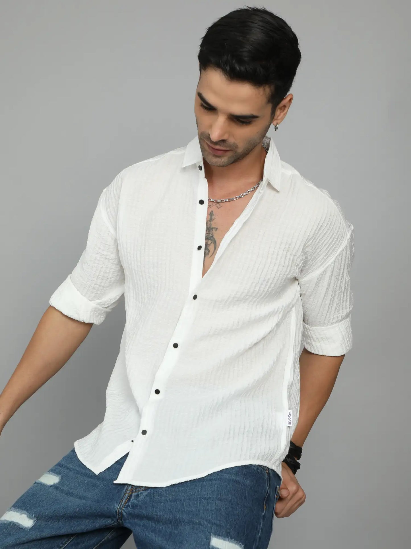  WHITE IMPORTED SHOULDER DROP SHIRT for Men