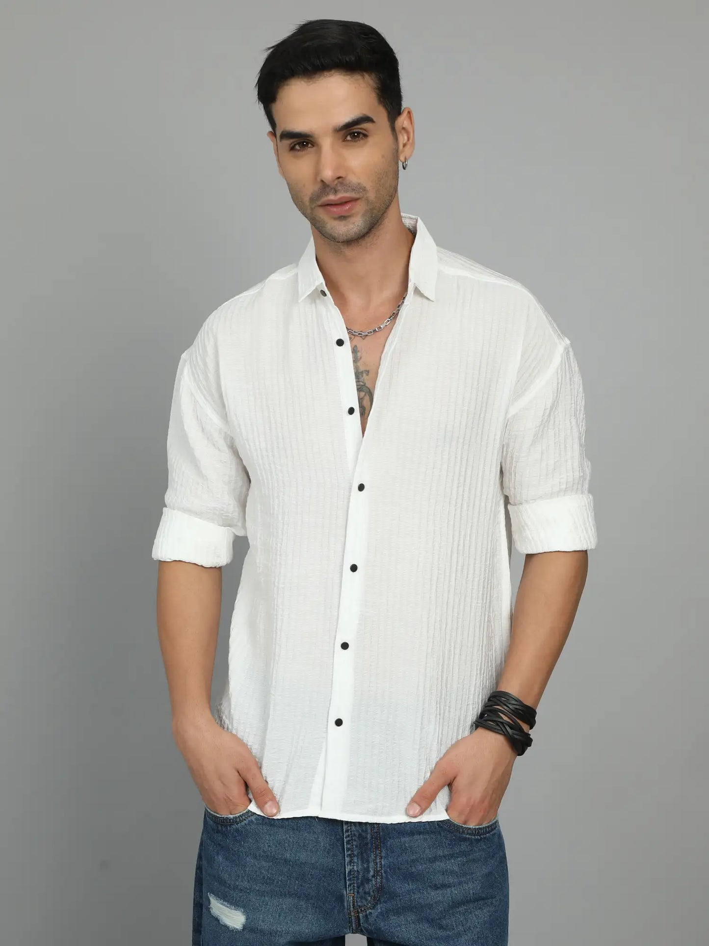  WHITE IMPORTED SHOULDER DROP SHIRT for Men