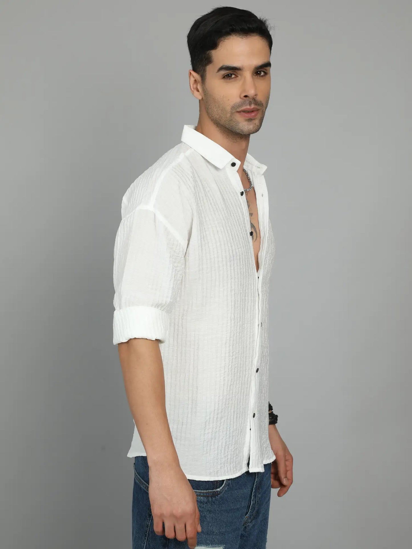  WHITE IMPORTED SHOULDER DROP SHIRT for Men