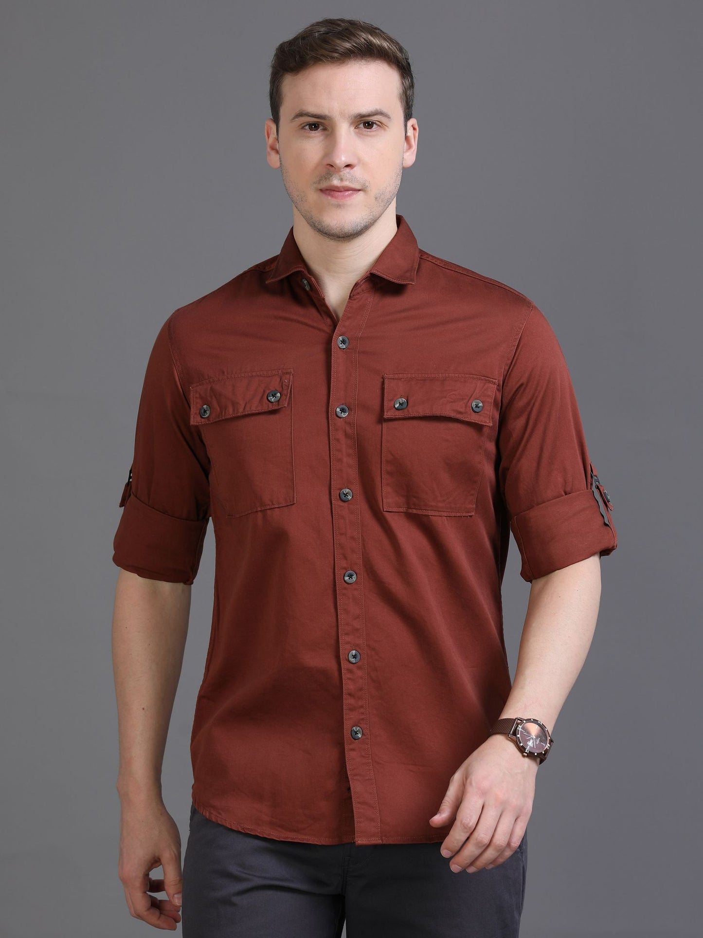 Maroon Double pocket Cargo Shirt for Men