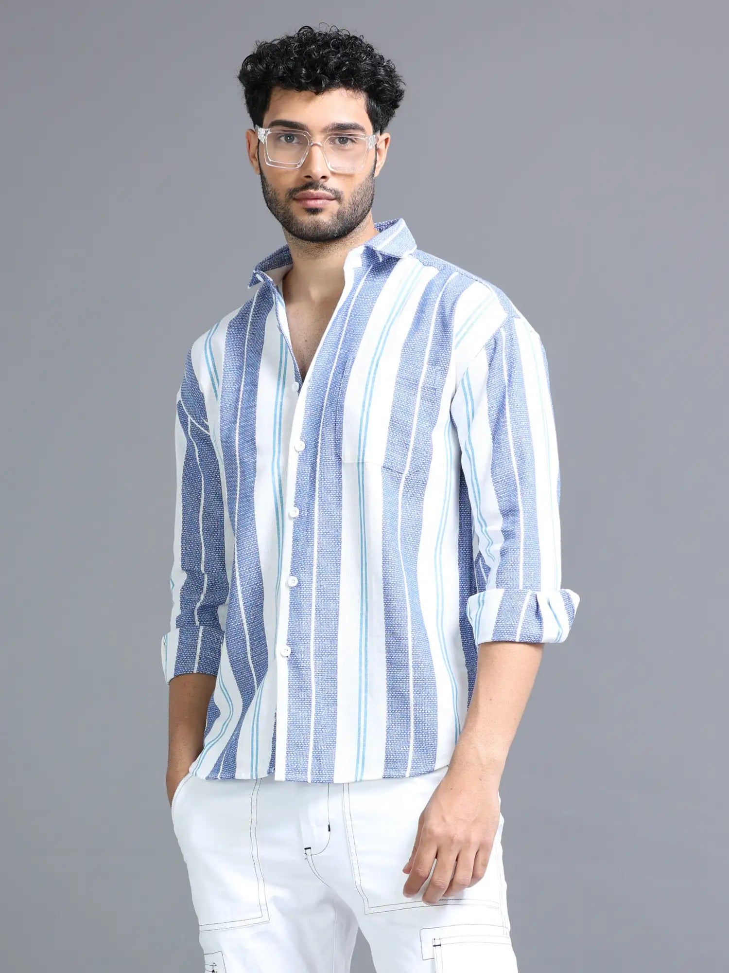 Blue Drop Shoulder Shirt for Men