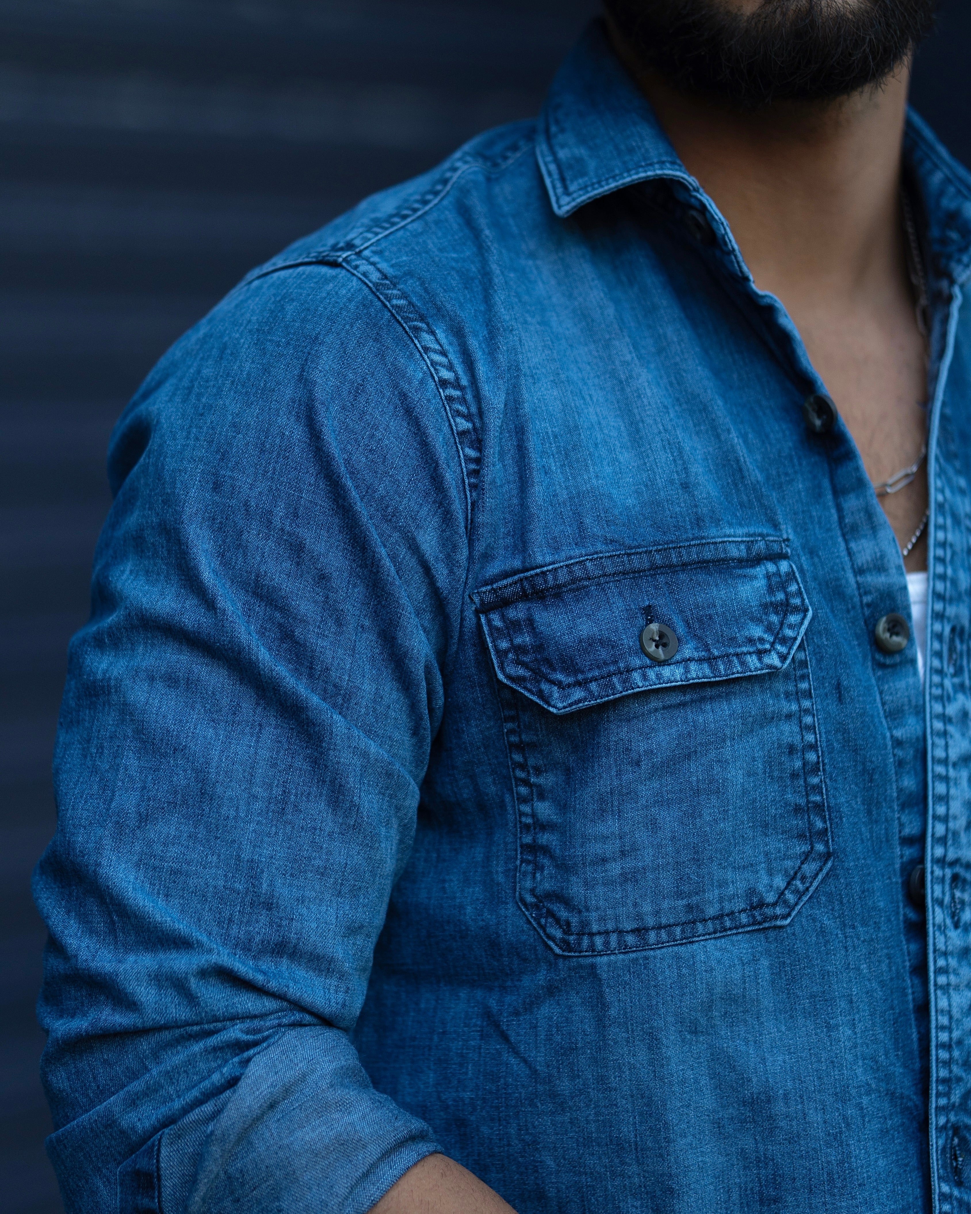 Double Pocket Ripped Dark Blue Denim Shirt – KEF CLOTHING