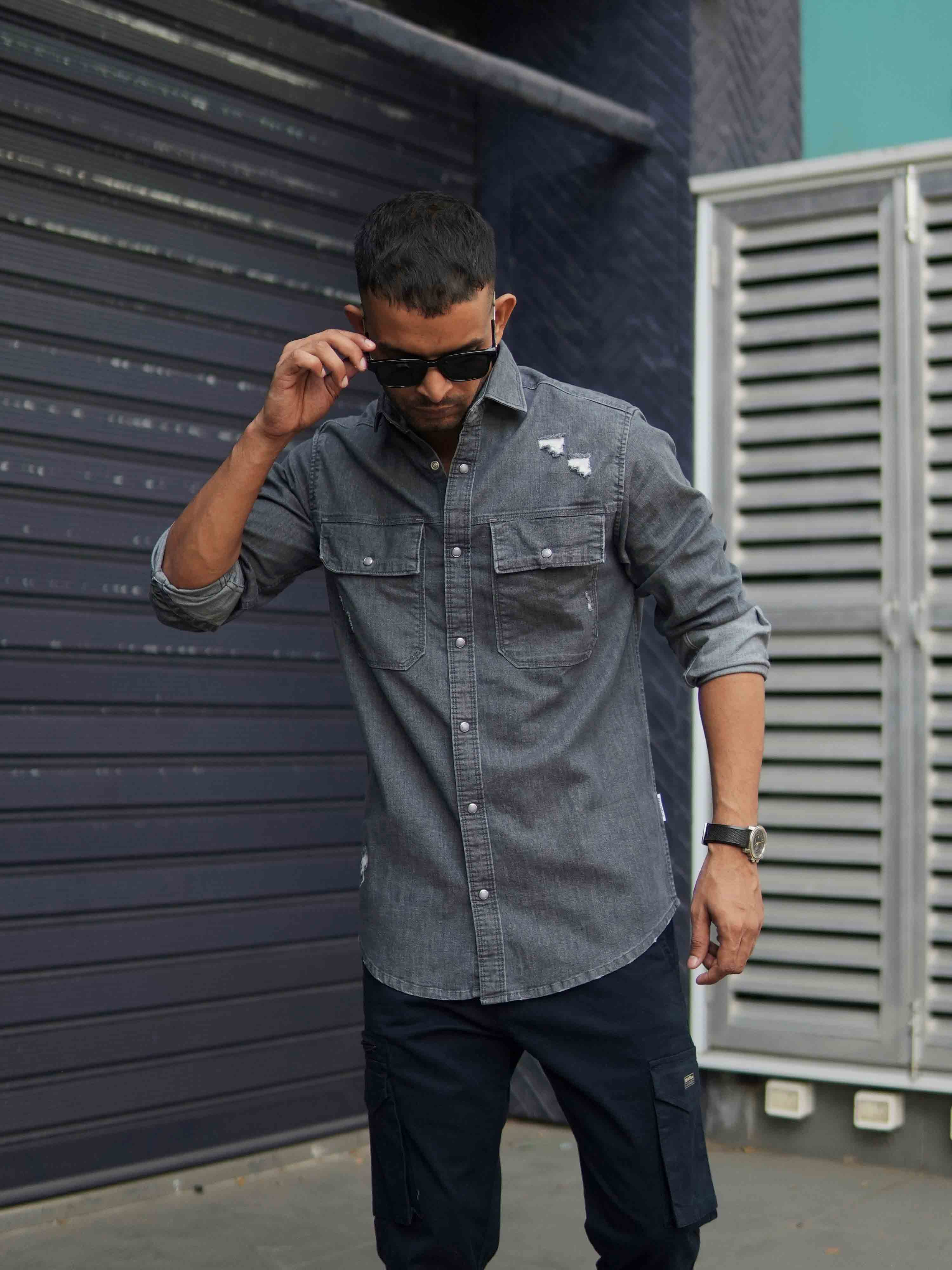 Shop Latest Carbon Grey Denim Shirt for Men at Great Price Bevdaas