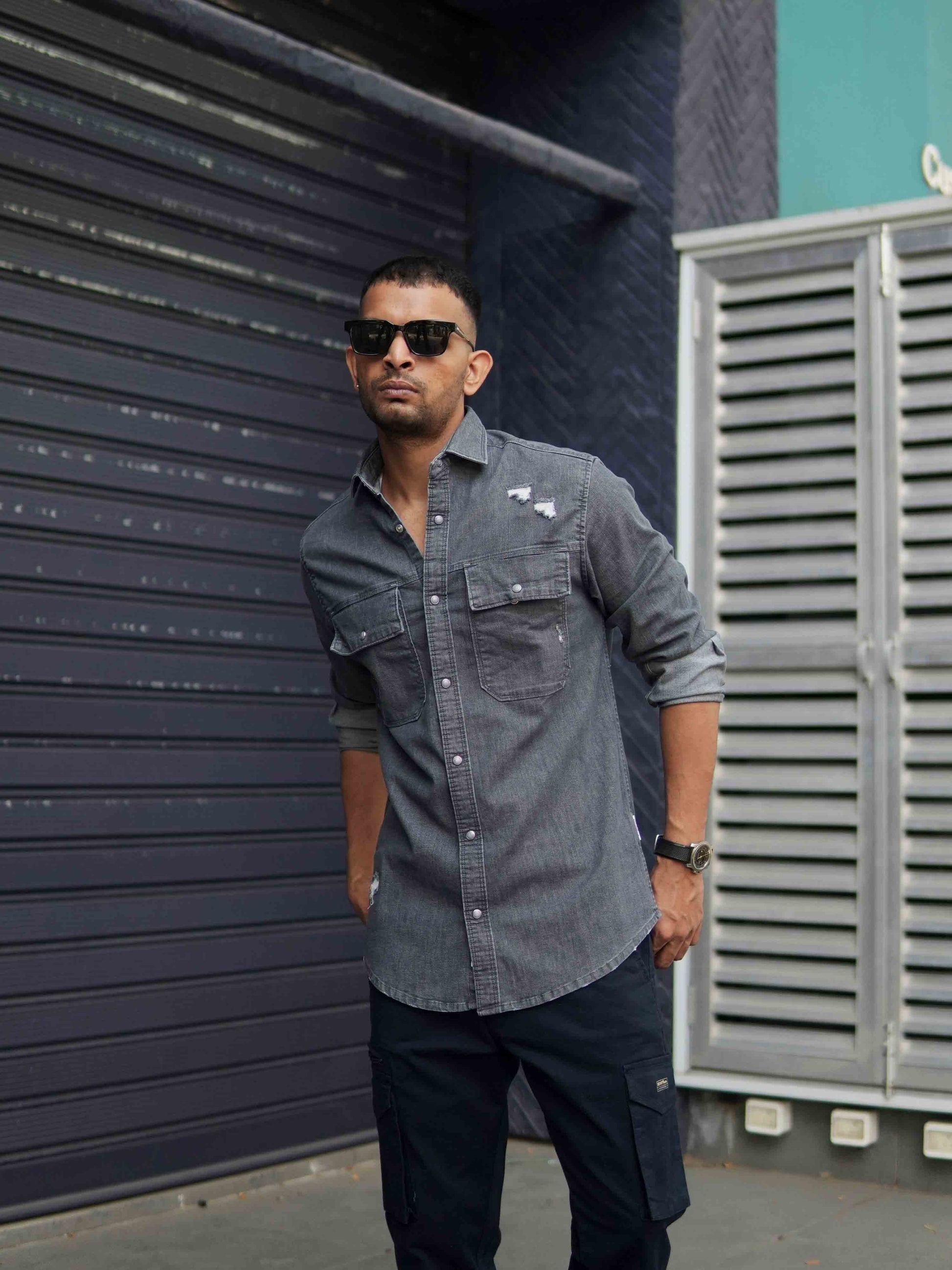 Shop Latest Carbon Grey Denim Shirt for Men at Great Price – Bevdaas