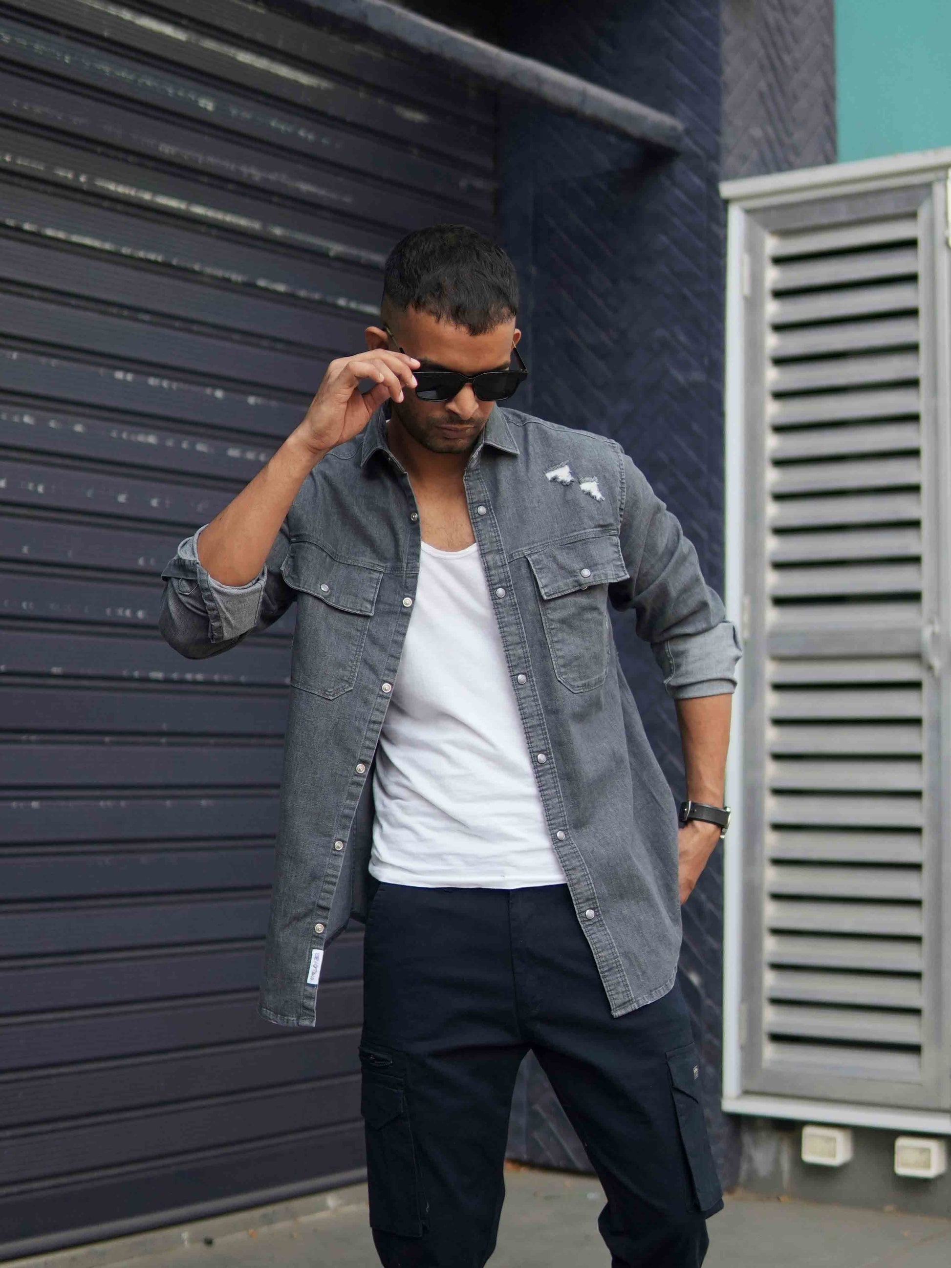 Jeans Mens Gray Chambray Shirt Plain Men Light Grey Denim Shirt