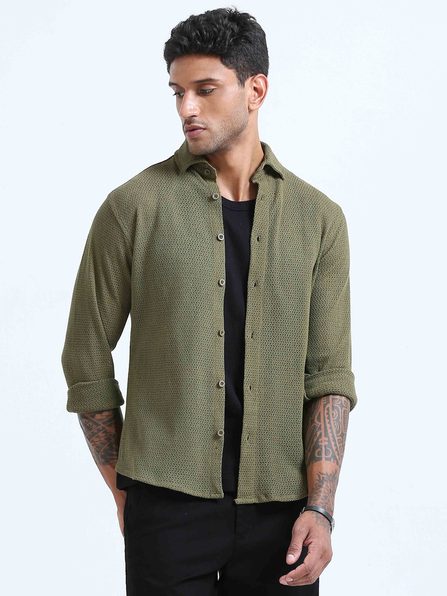 Croknit Olive Green Solid Shirt