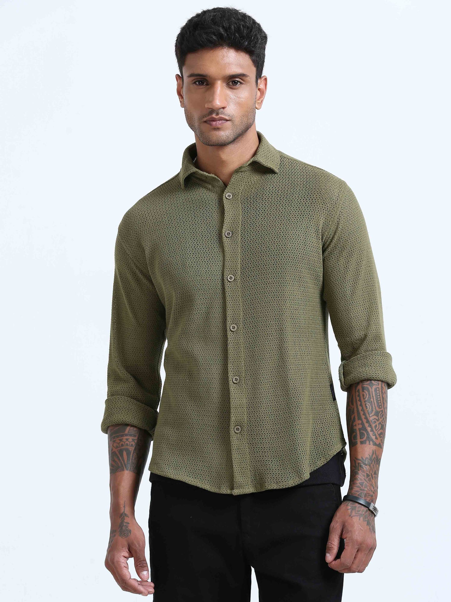 Croknit Olive Green Solid Shirt