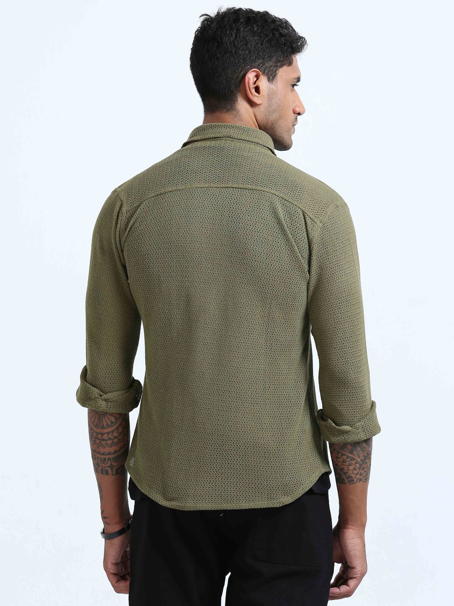 Croknit Olive Green Solid Shirt