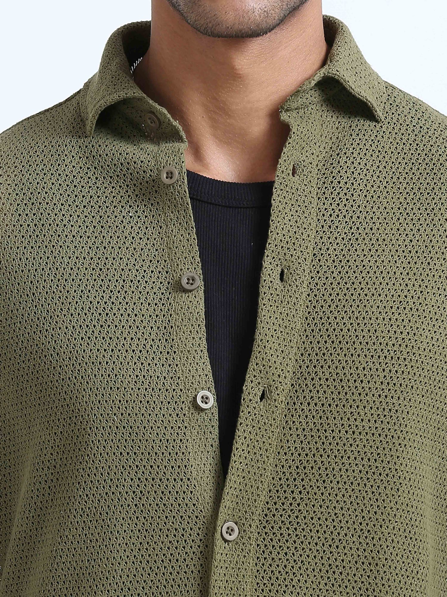 Croknit Olive Green Solid Shirt