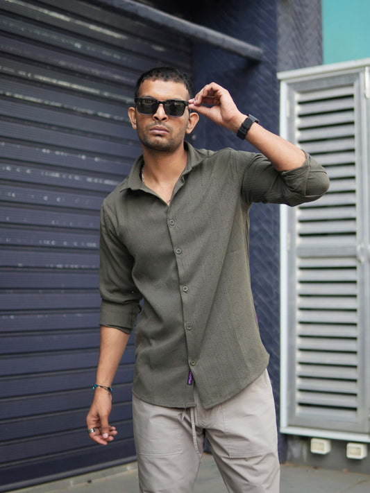 Olive Green Birch Cotton Full Sleeve Mens Solid Shirts
