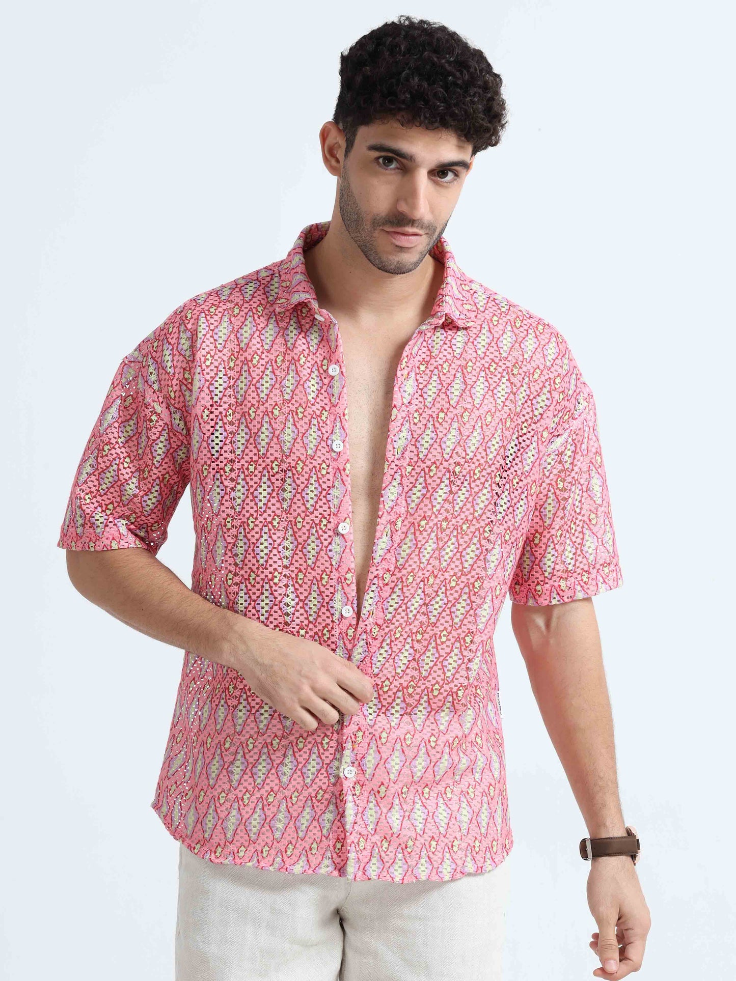 Croknit Pink Printed Shirt