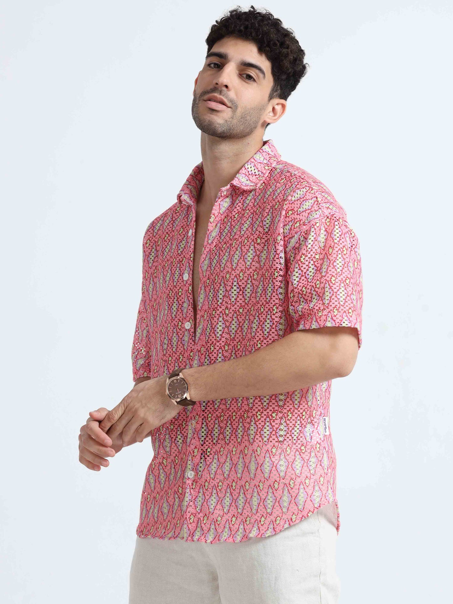 Croknit Pink Printed Shirt