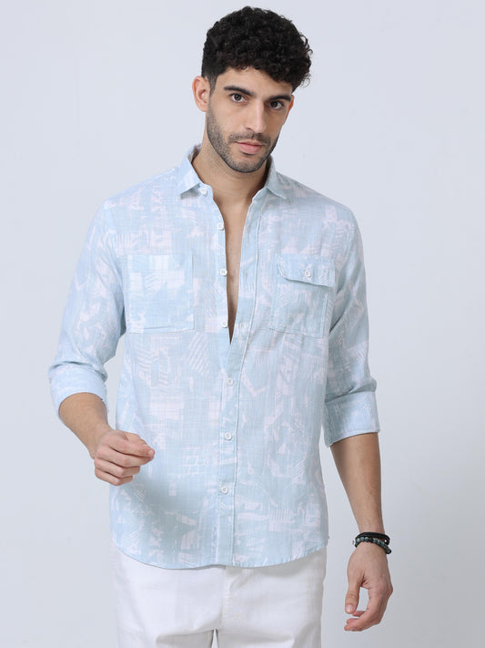 Pale Blue Lily Printed Shirt