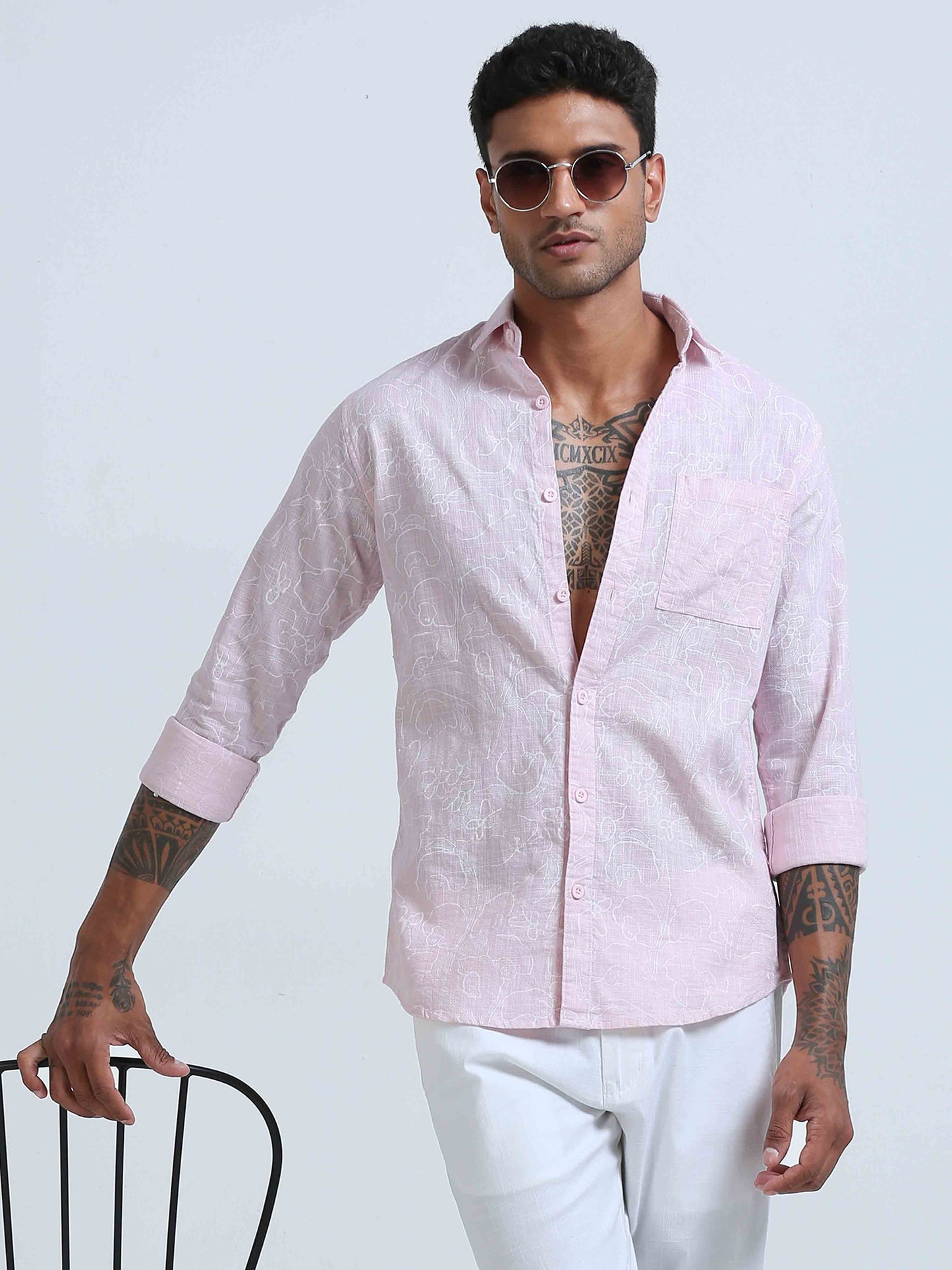 Slub Fine Pink Printed Shirt