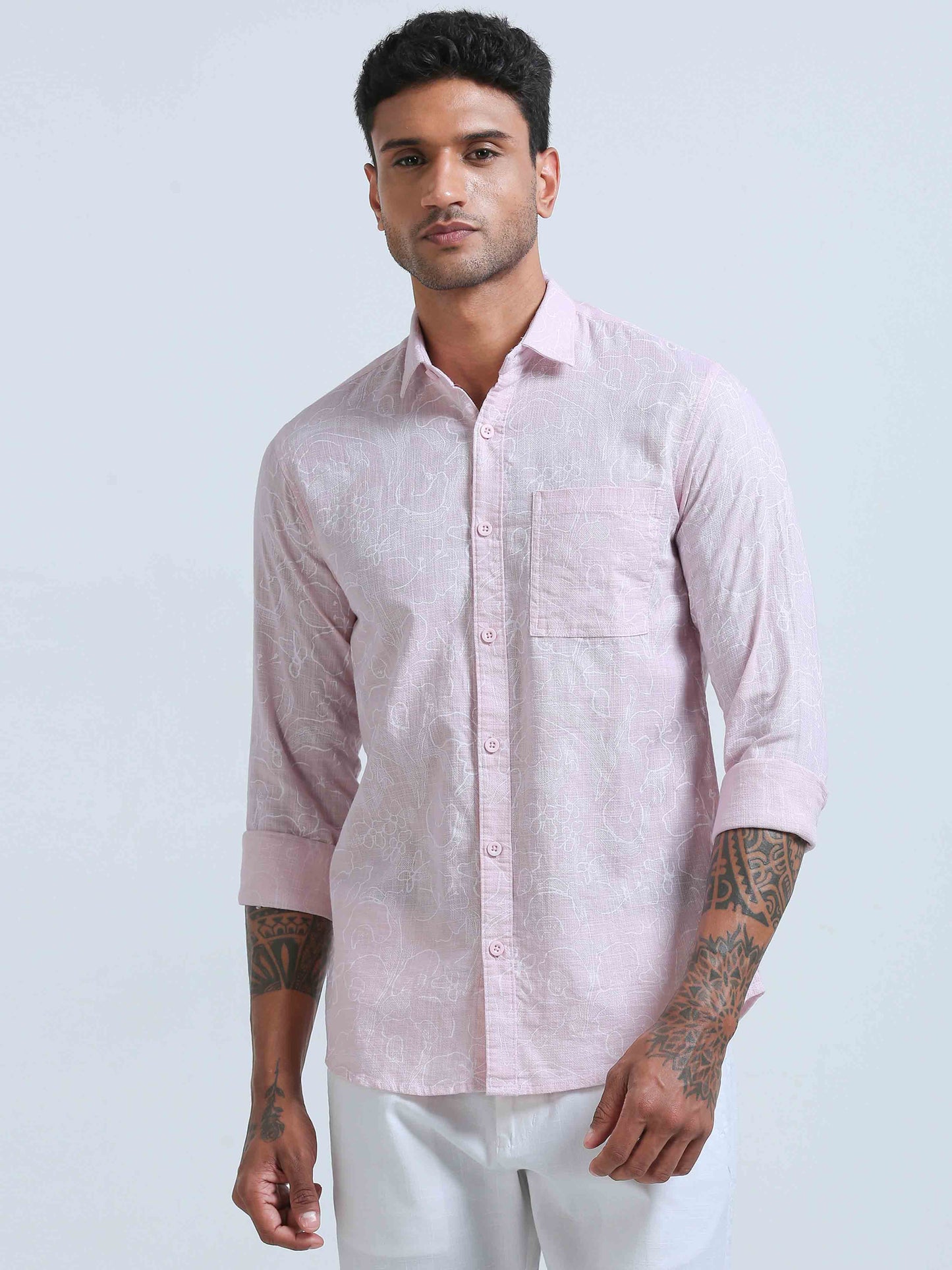 Slub Fine Pink Printed Shirt