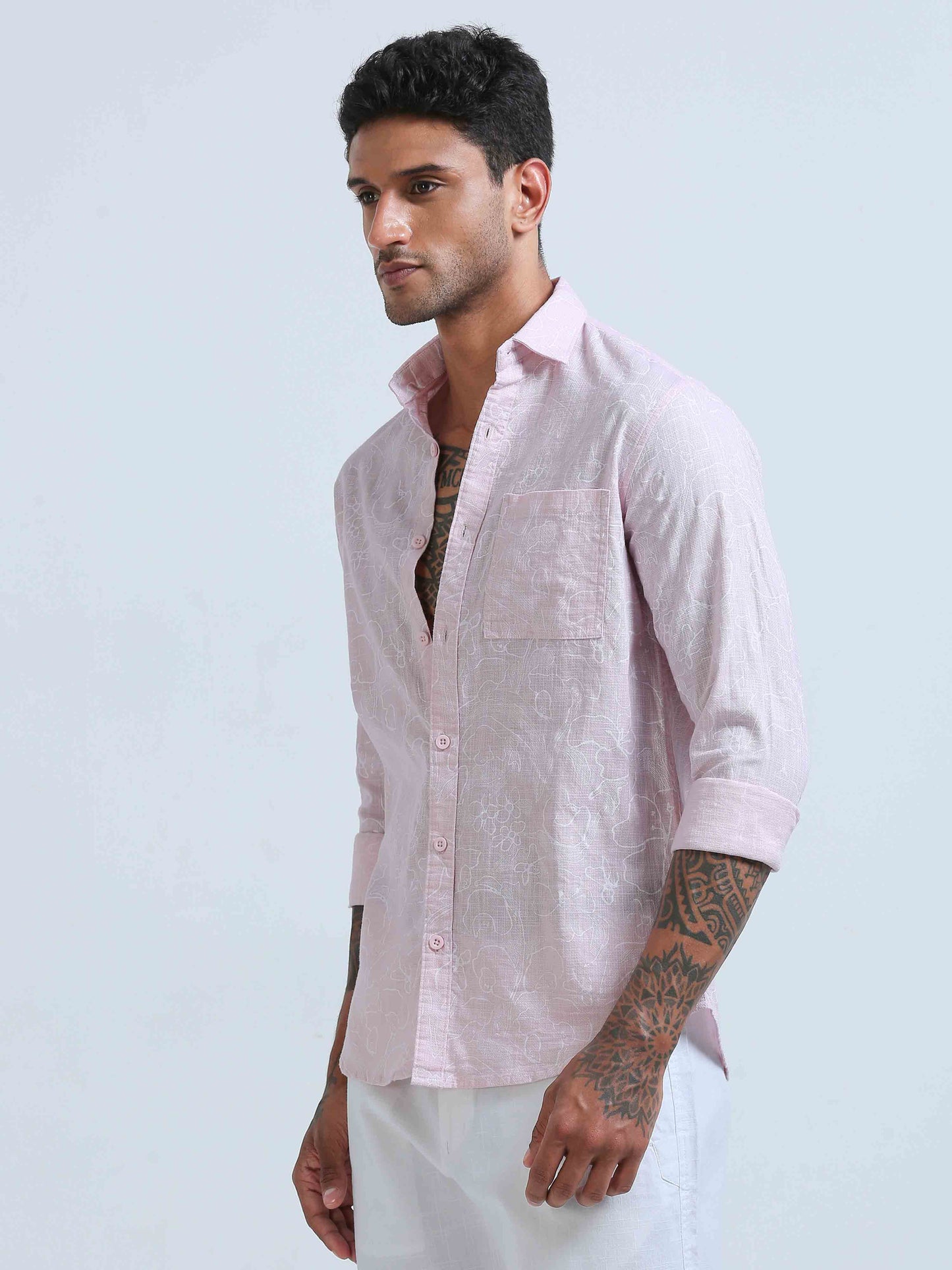 Slub Fine Pink Printed Shirt