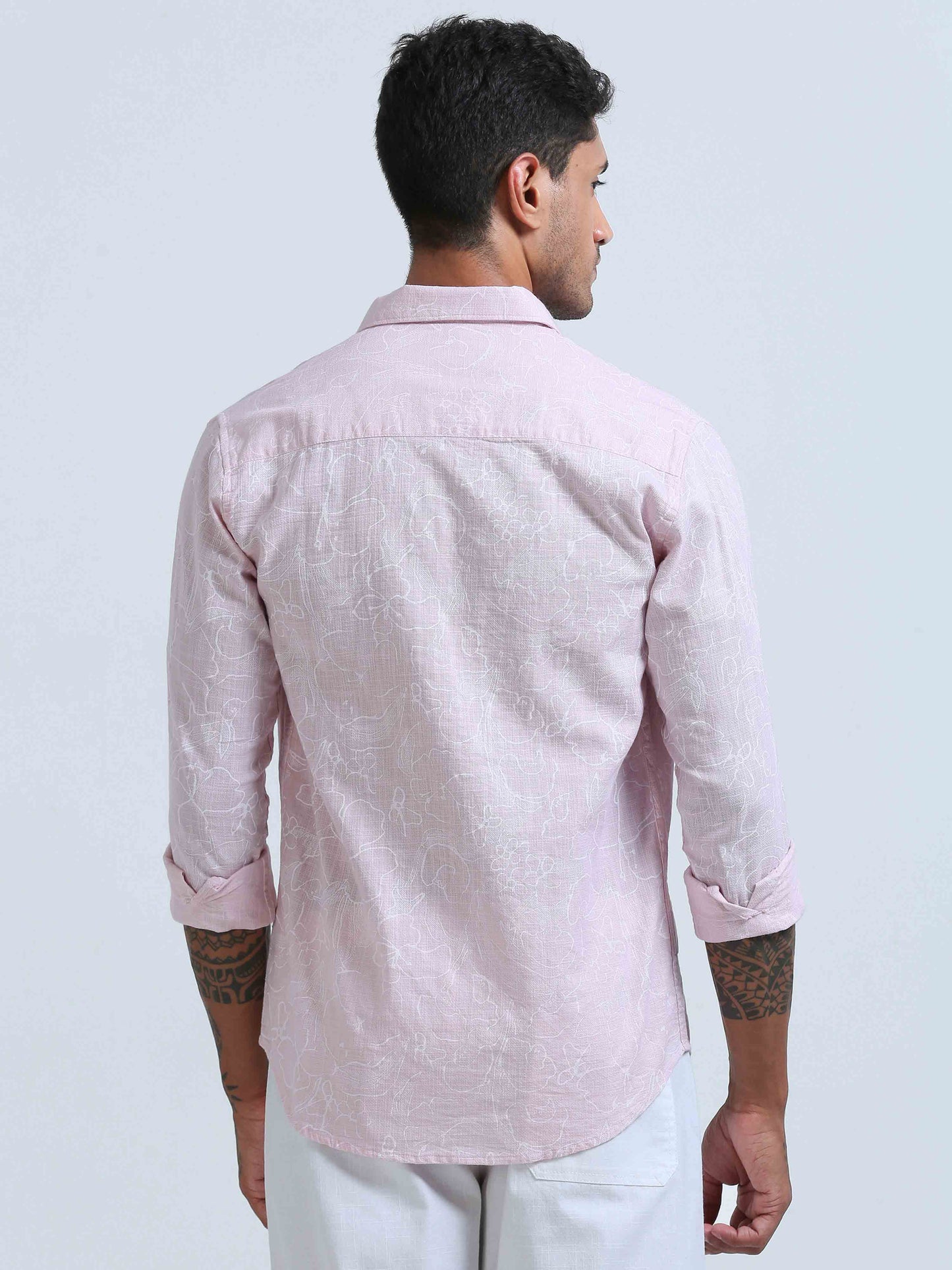 Slub Fine Pink Printed Shirt