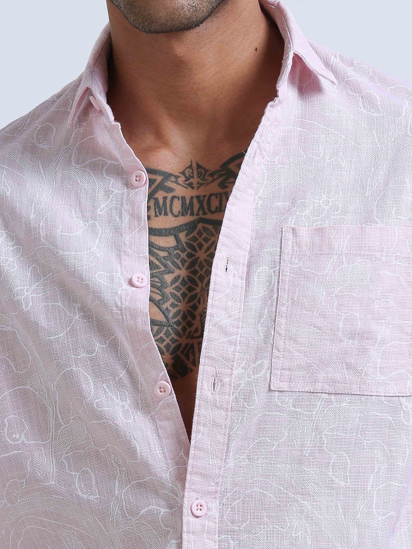 Slub Fine Pink Printed Shirt