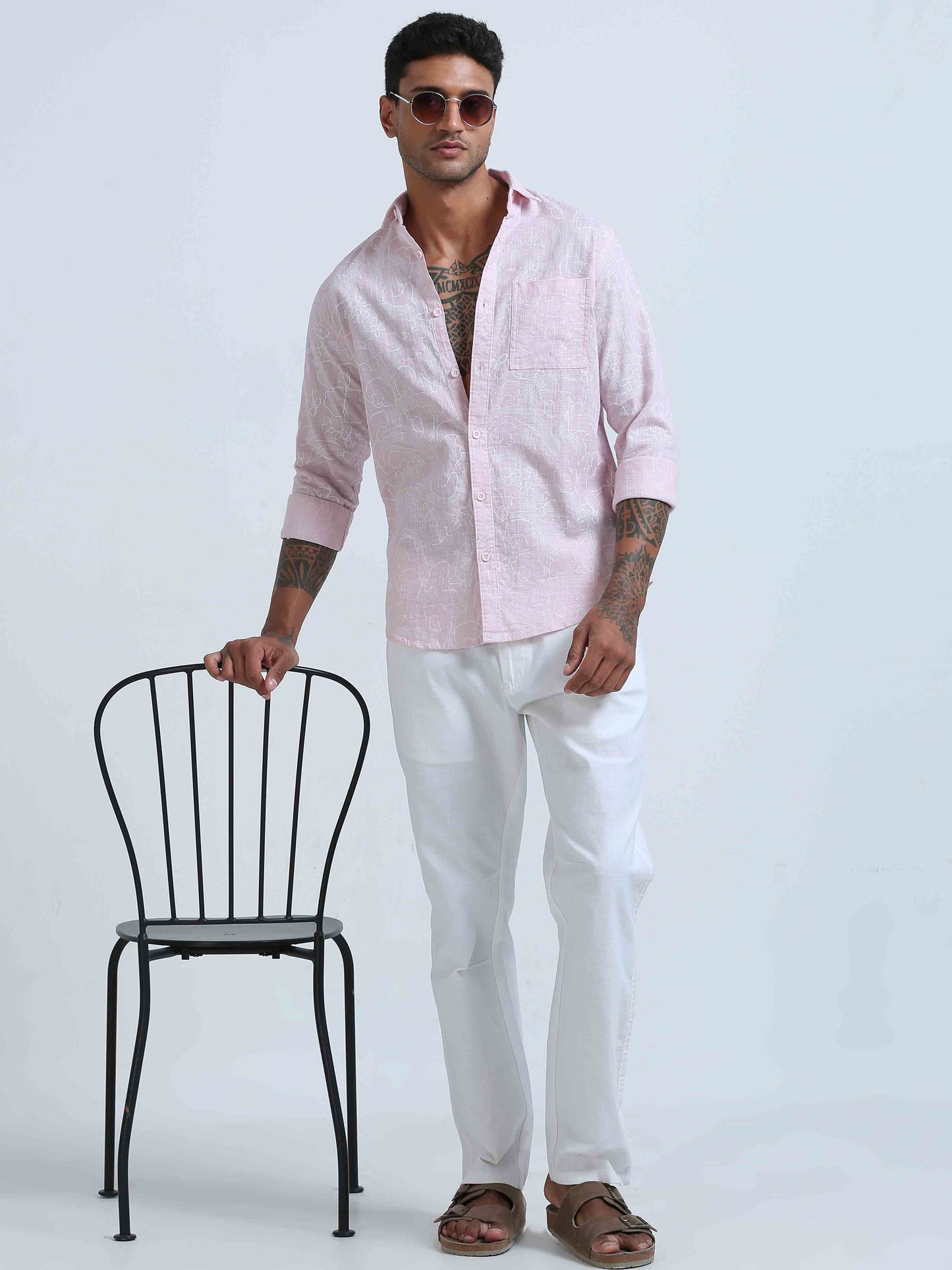 Slub Fine Pink Printed Shirt