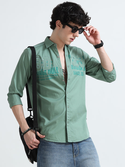 Sea Green Men's Solid Cotton Blend Shirt