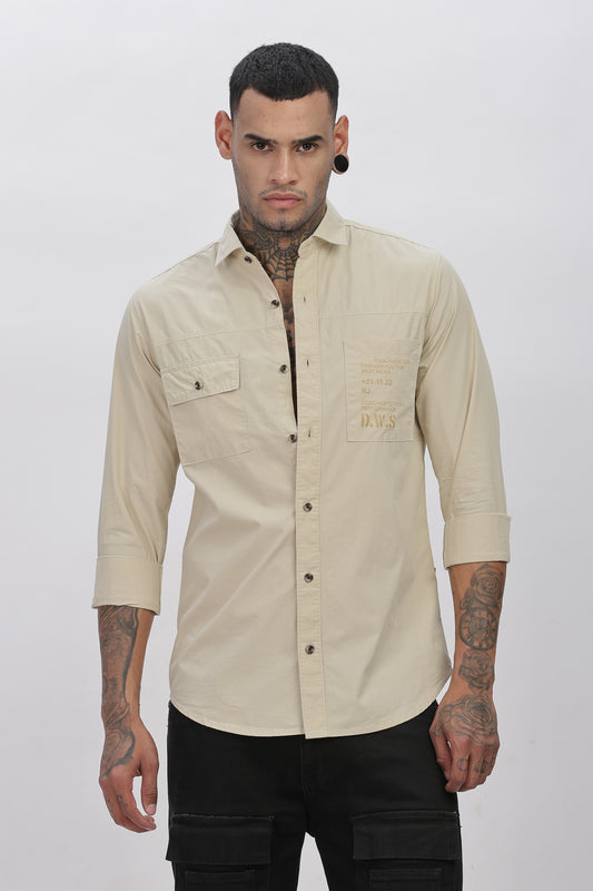 Cream Regular Solid Shirt for Men