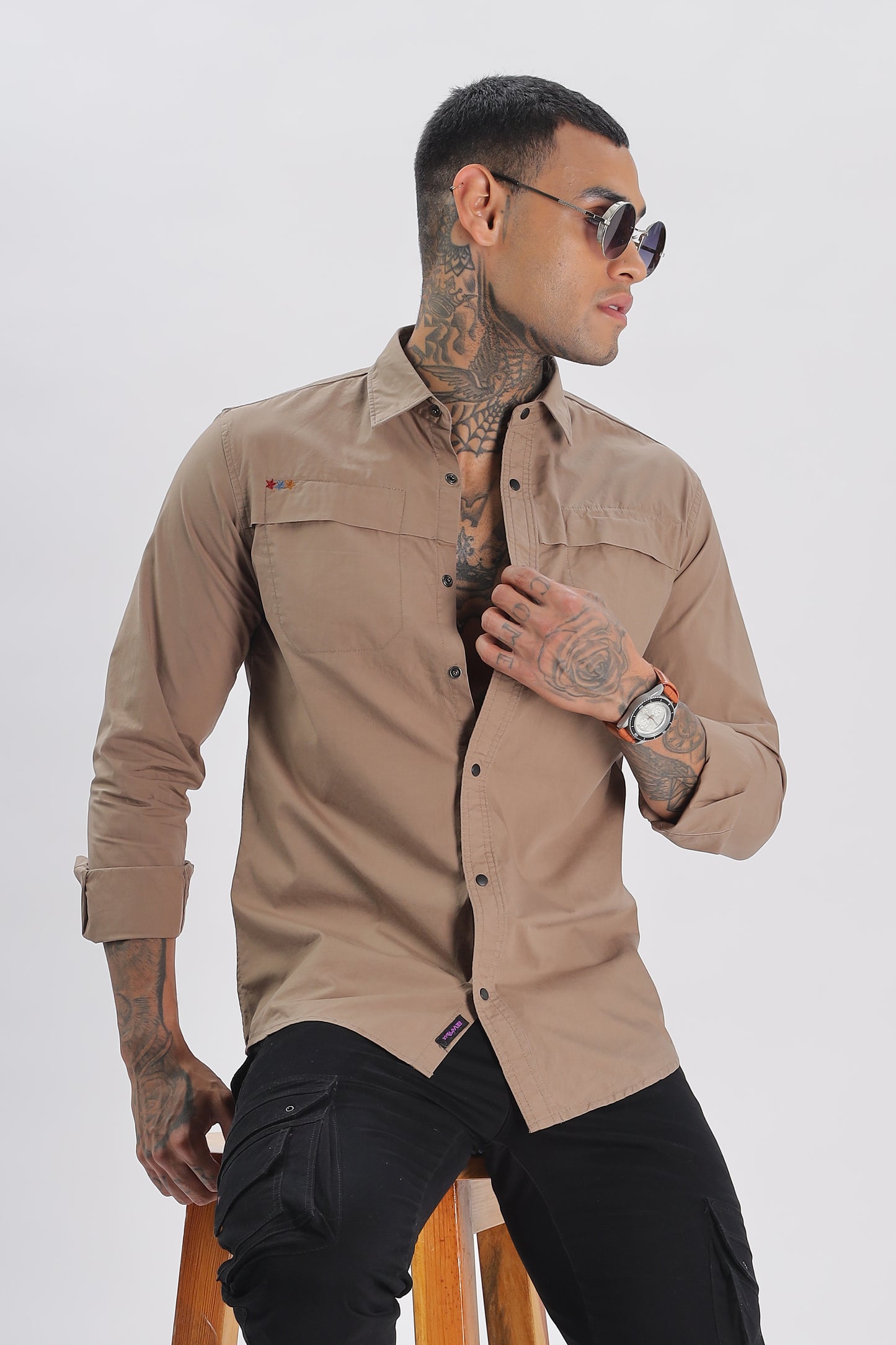 Brown Regular Solid Shirt for Men