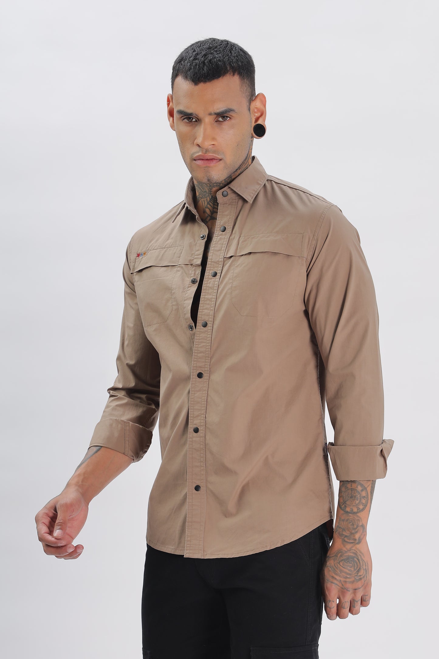 Brown Regular Solid Shirt for Men