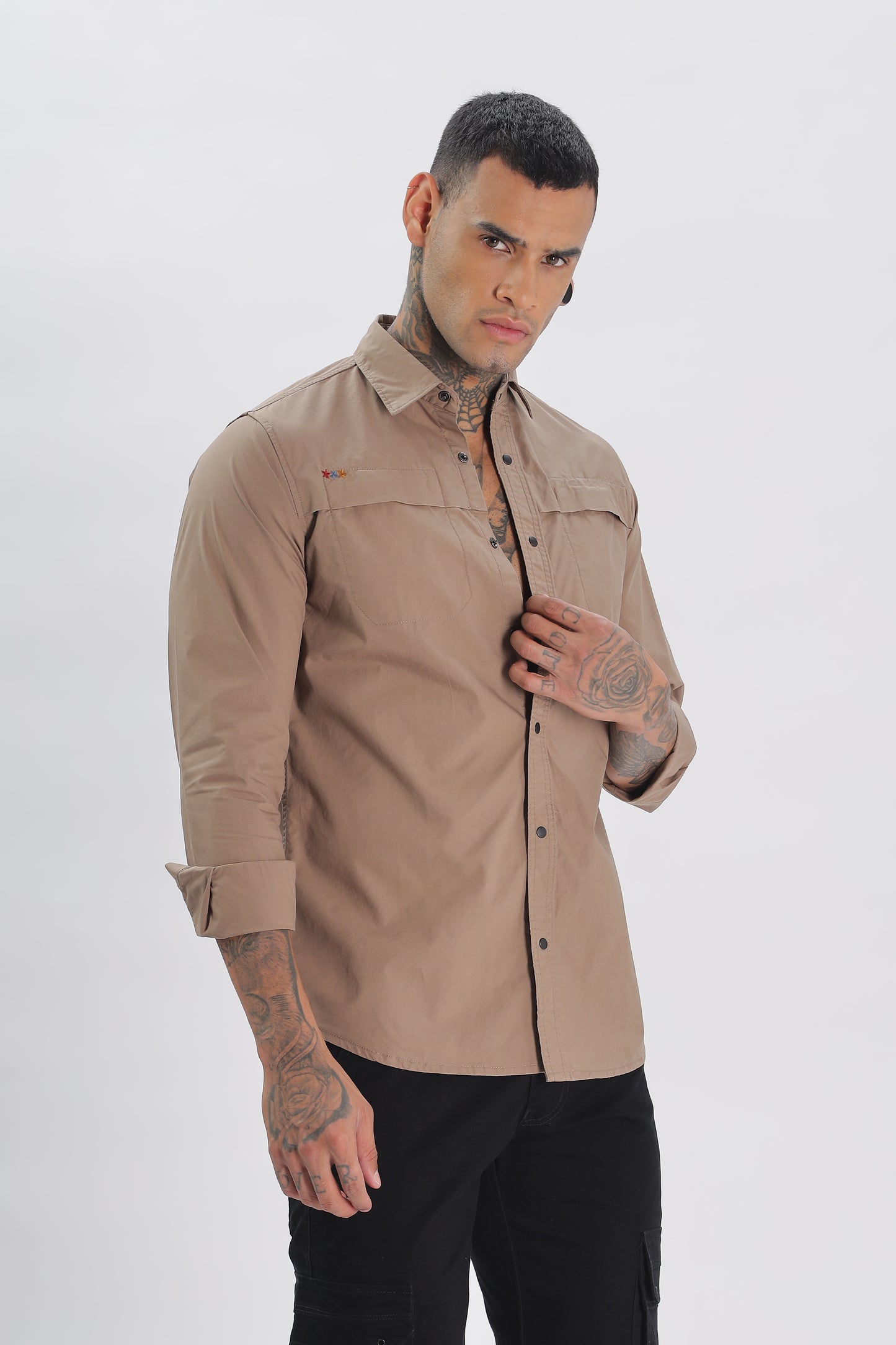 Brown Regular Solid Shirt for Men