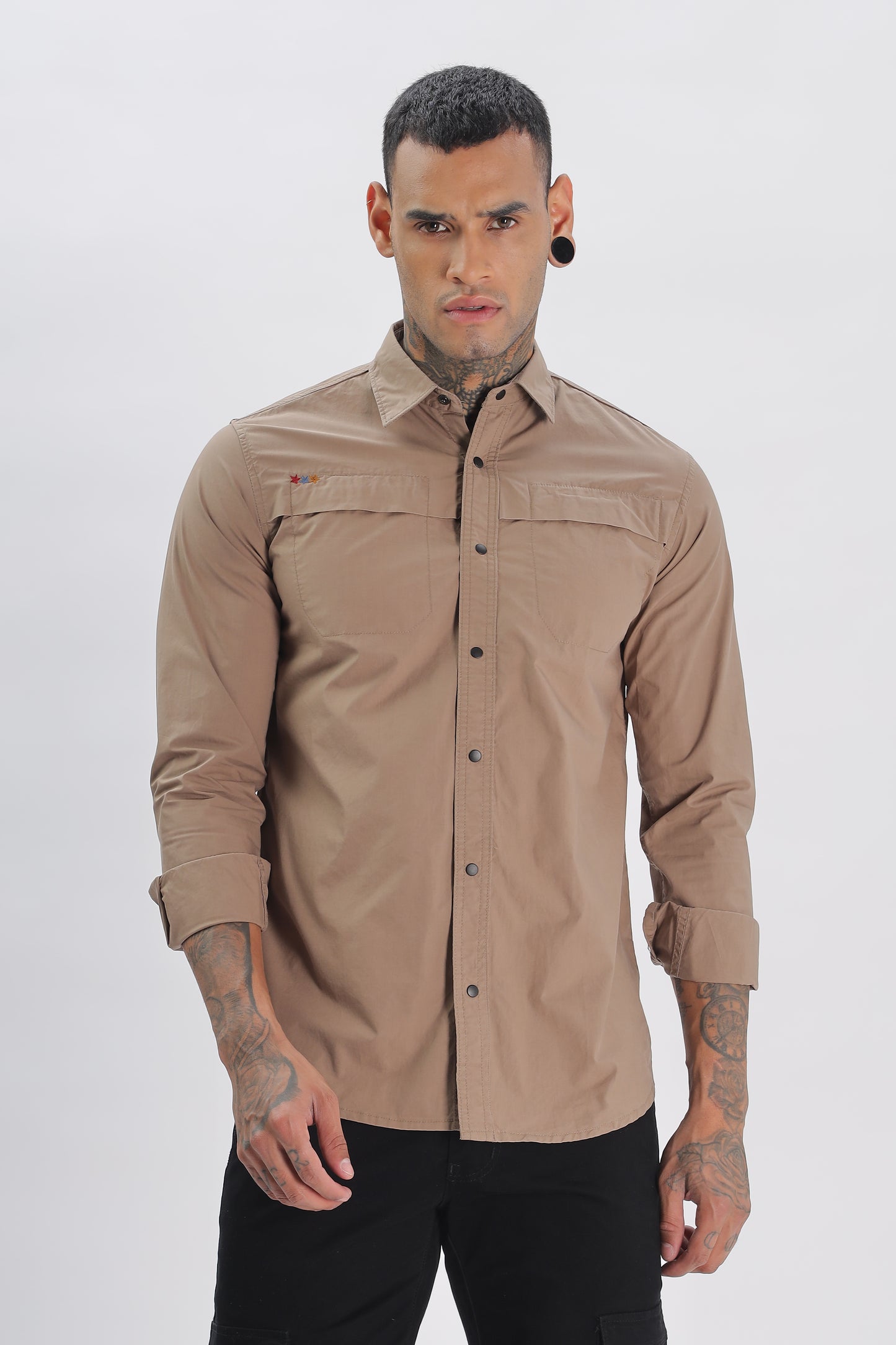 Brown Regular Solid Shirt for Men