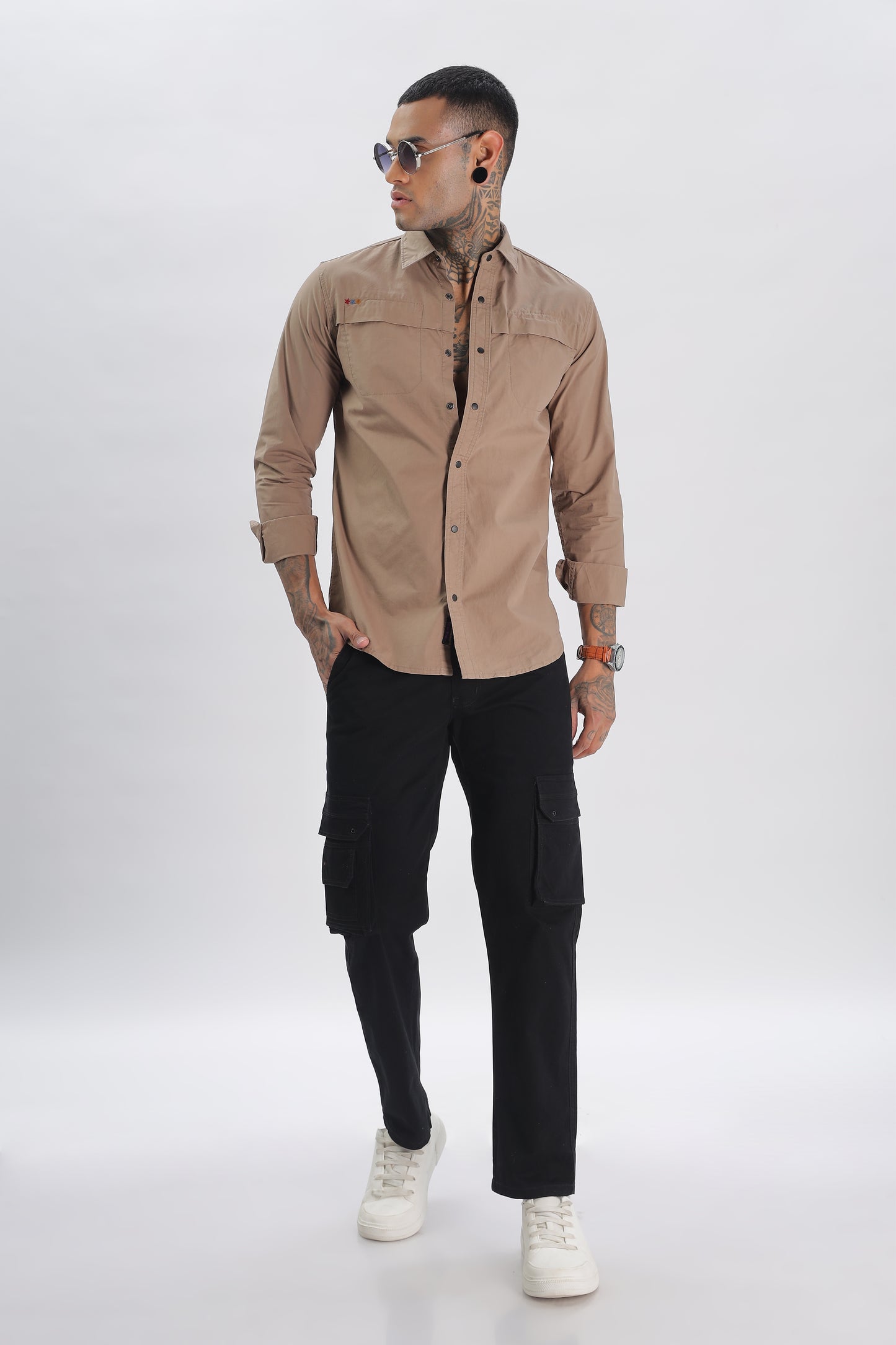 Brown Regular Solid Shirt for Men