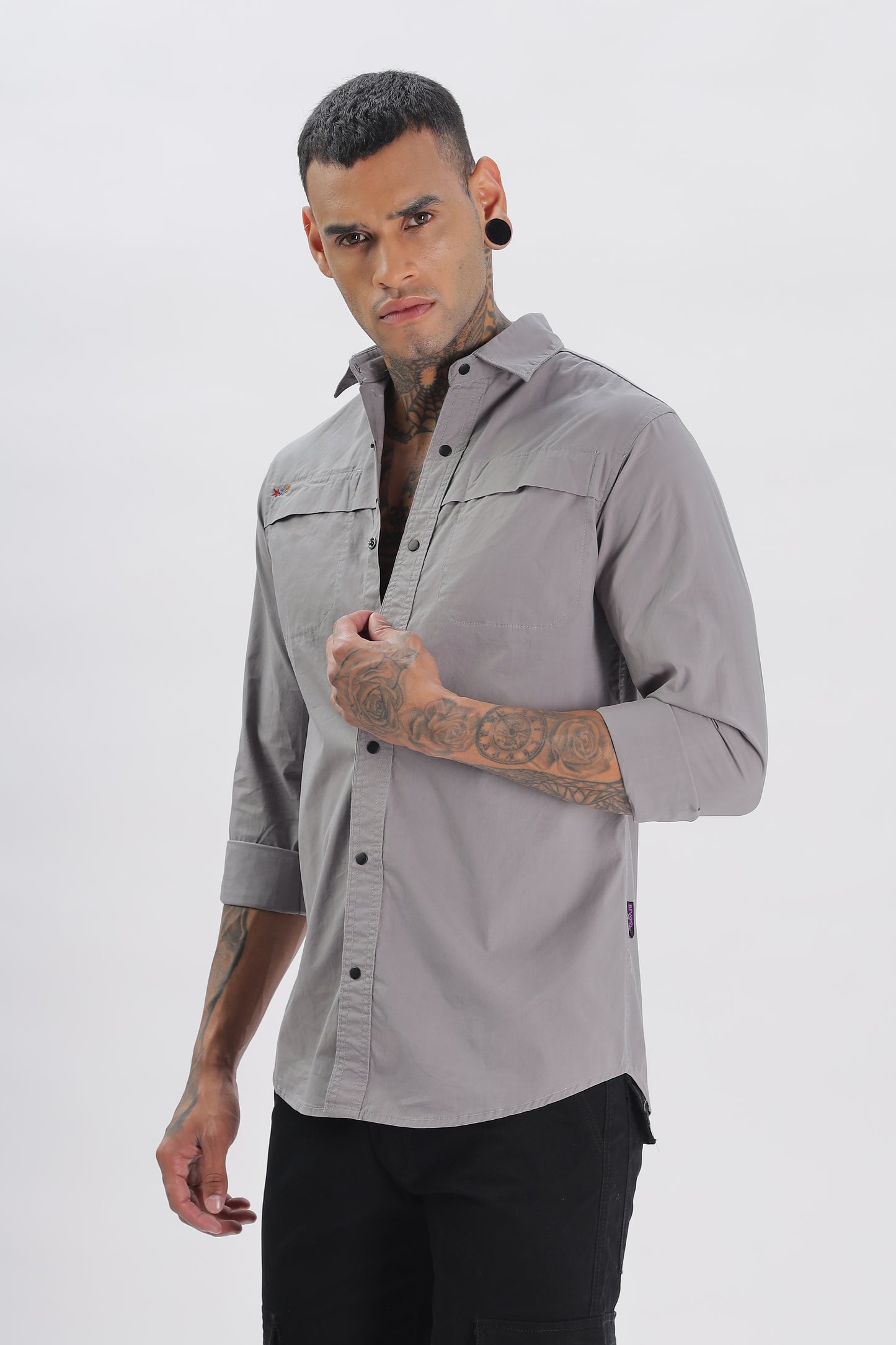 Grey Regular Solid Shirt for Men