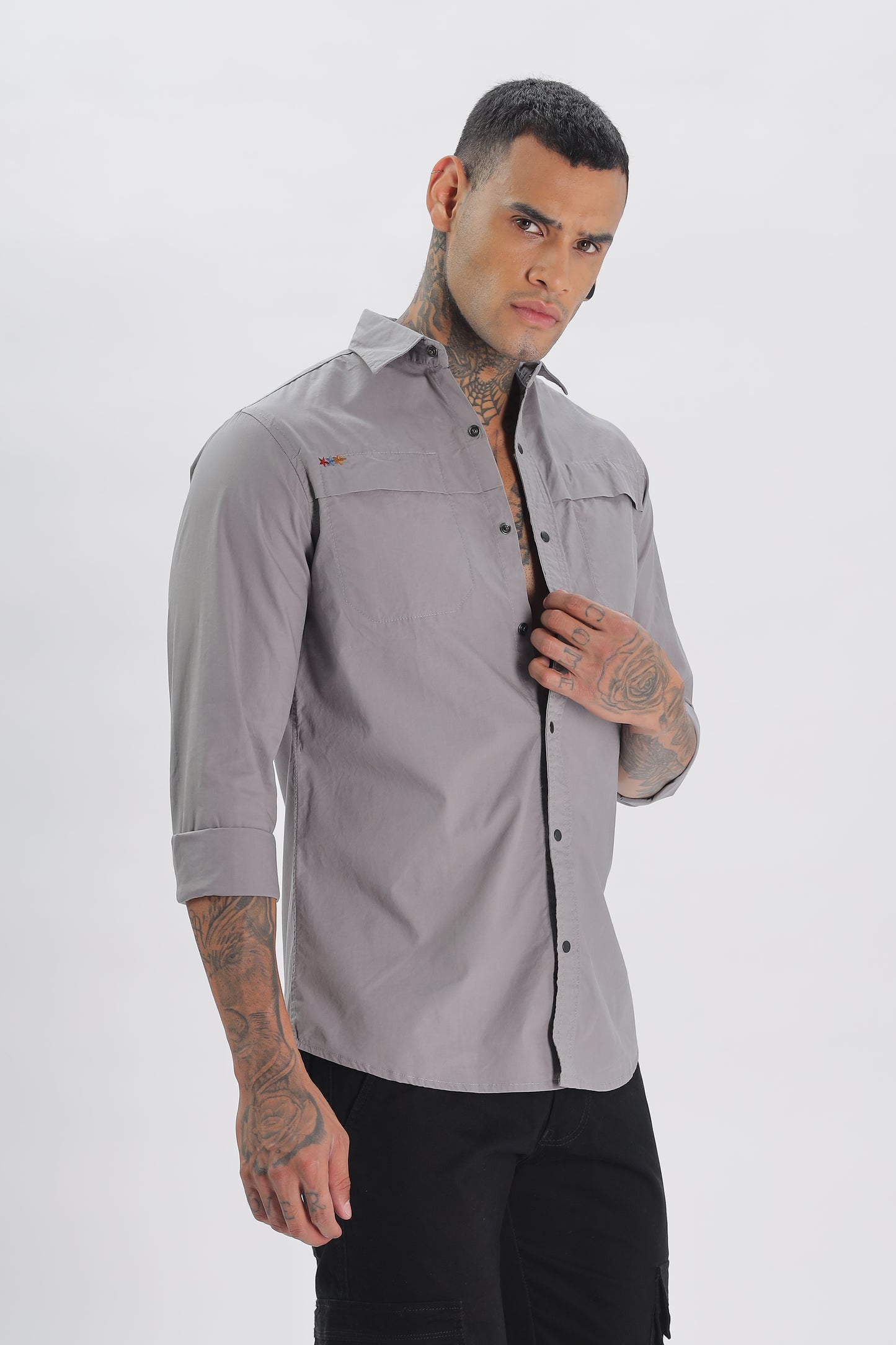 Grey Regular Solid Shirt for Men