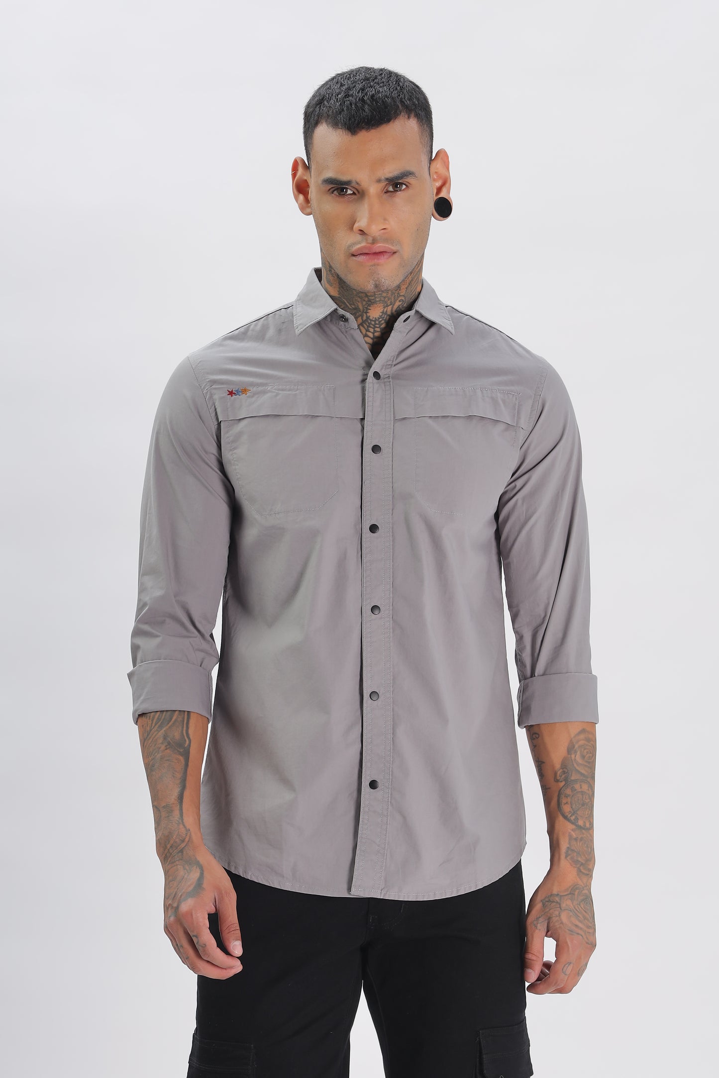 Grey Regular Solid Shirt for Men