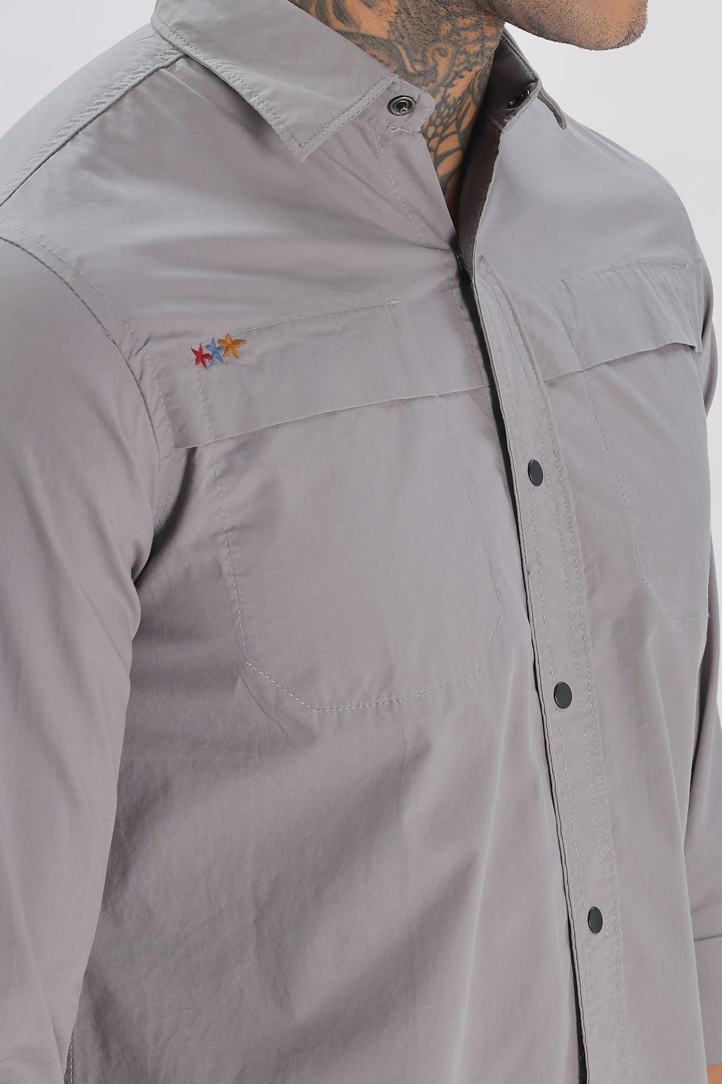 Grey Regular Solid Shirt for Men