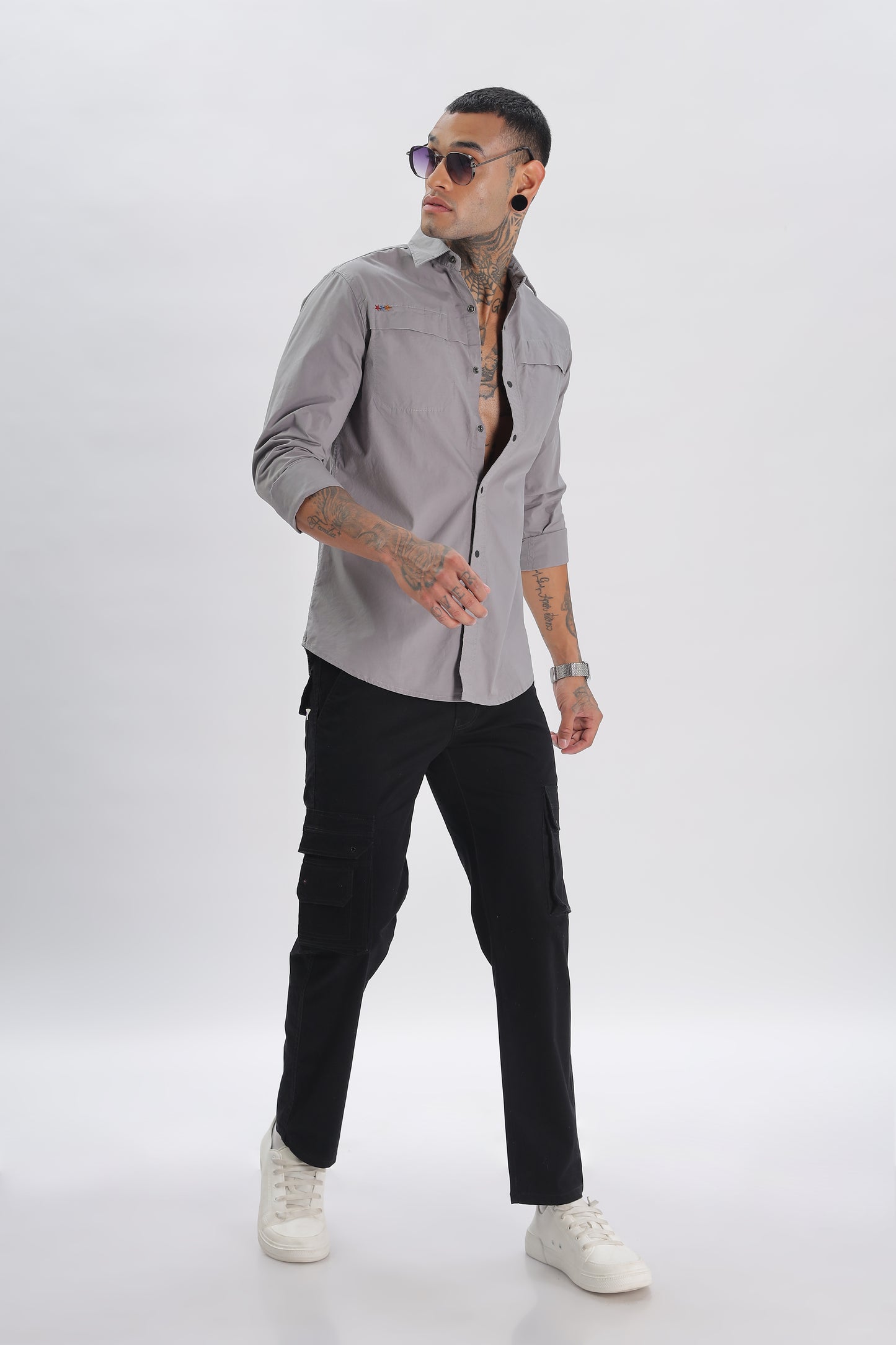 Grey Regular Solid Shirt for Men