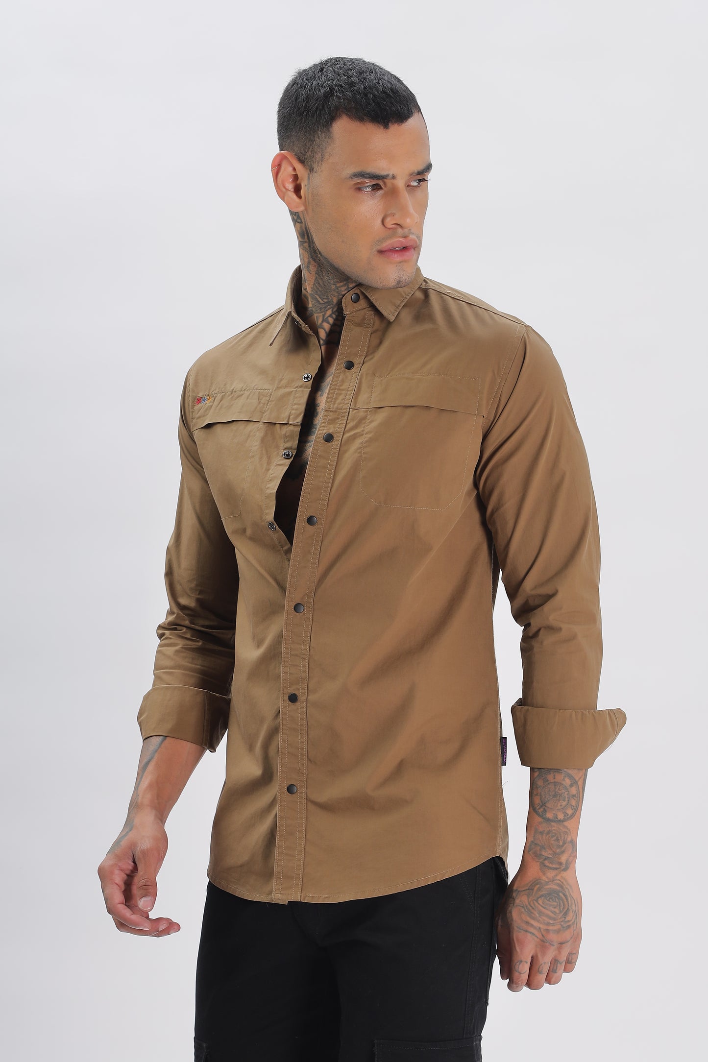 Khakhi Regular Solid Shirt For Men