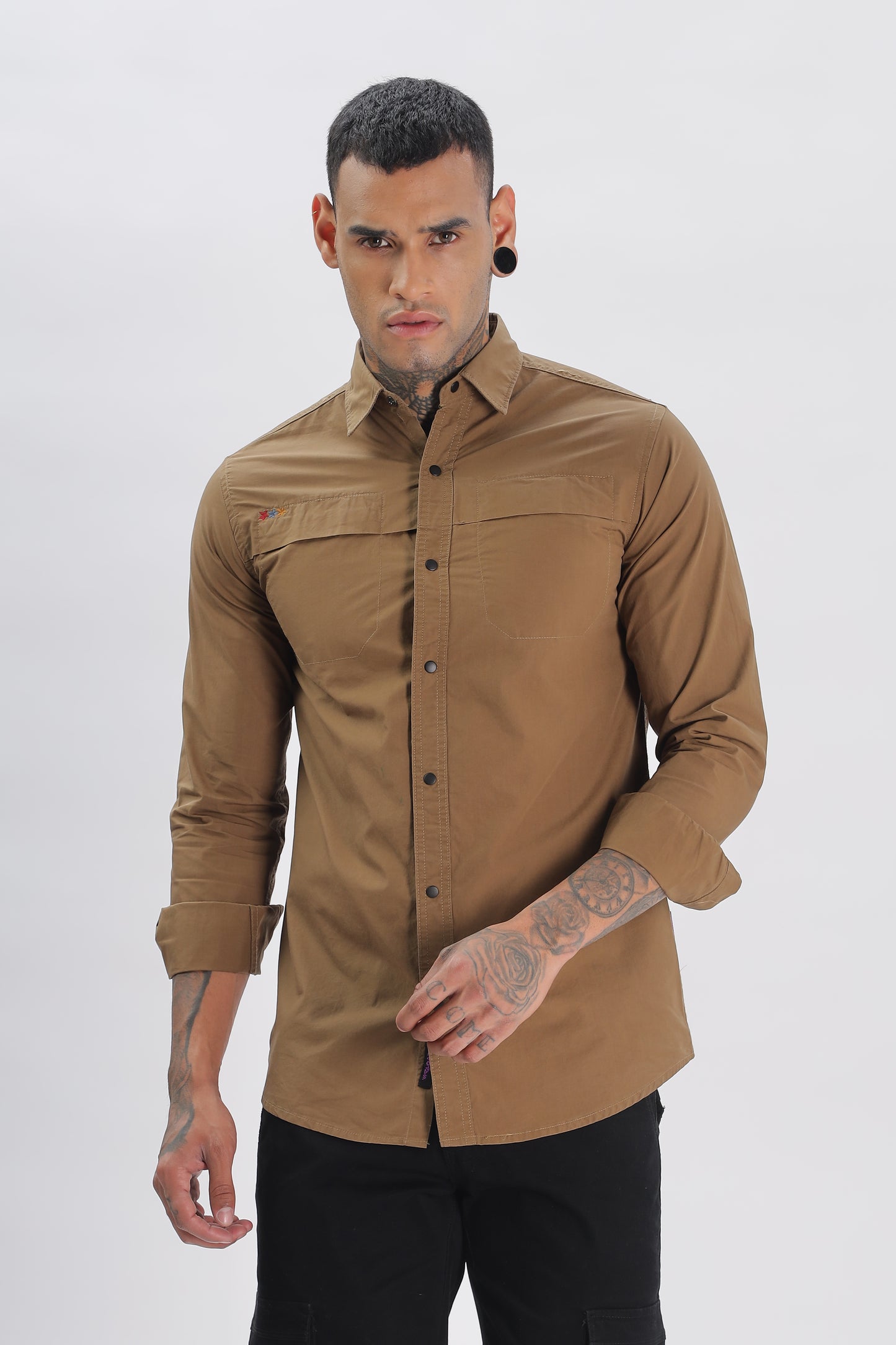 Khakhi Regular Solid Shirt For Men