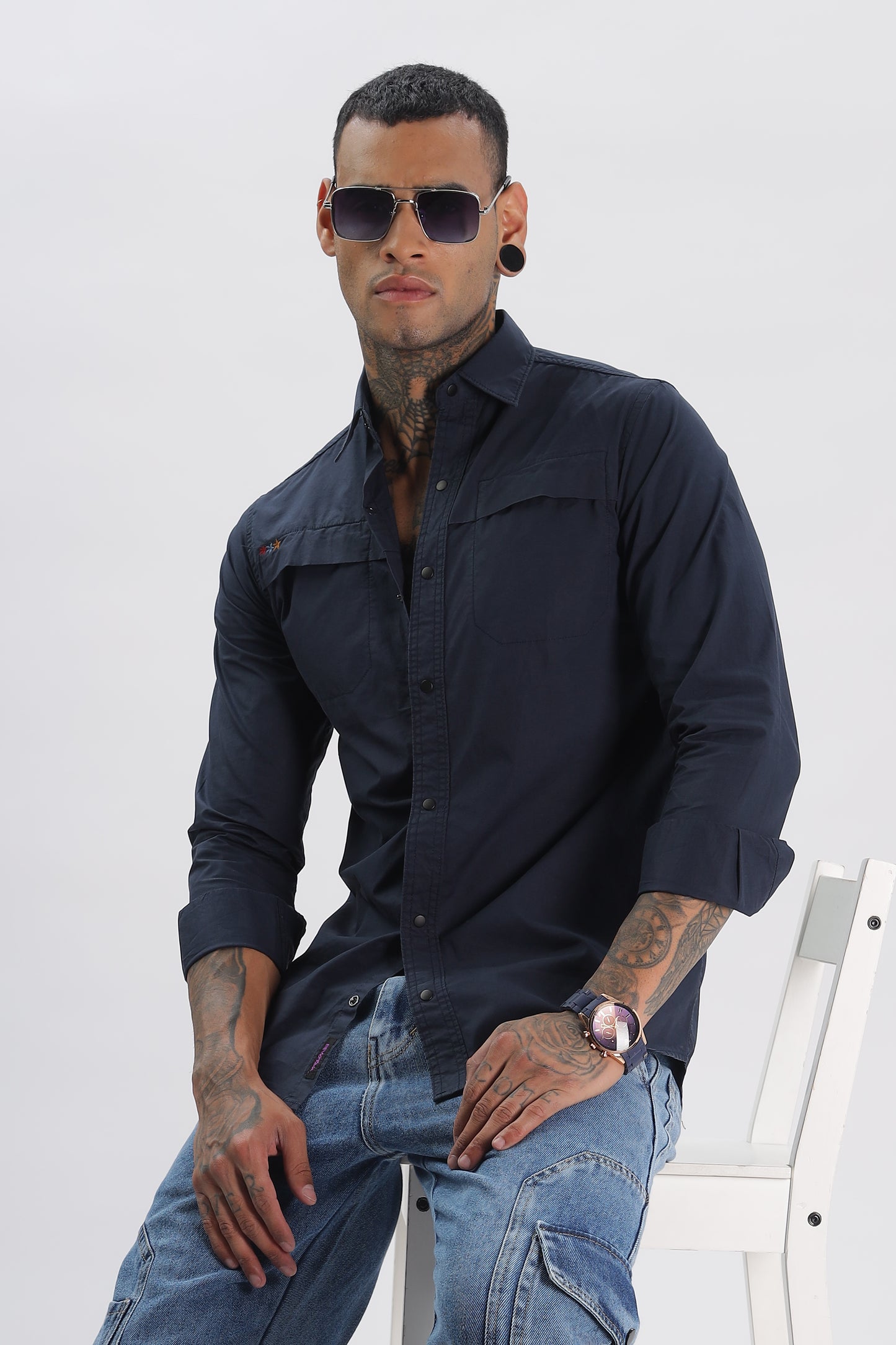 Navy Regular Solid Shirt for Men