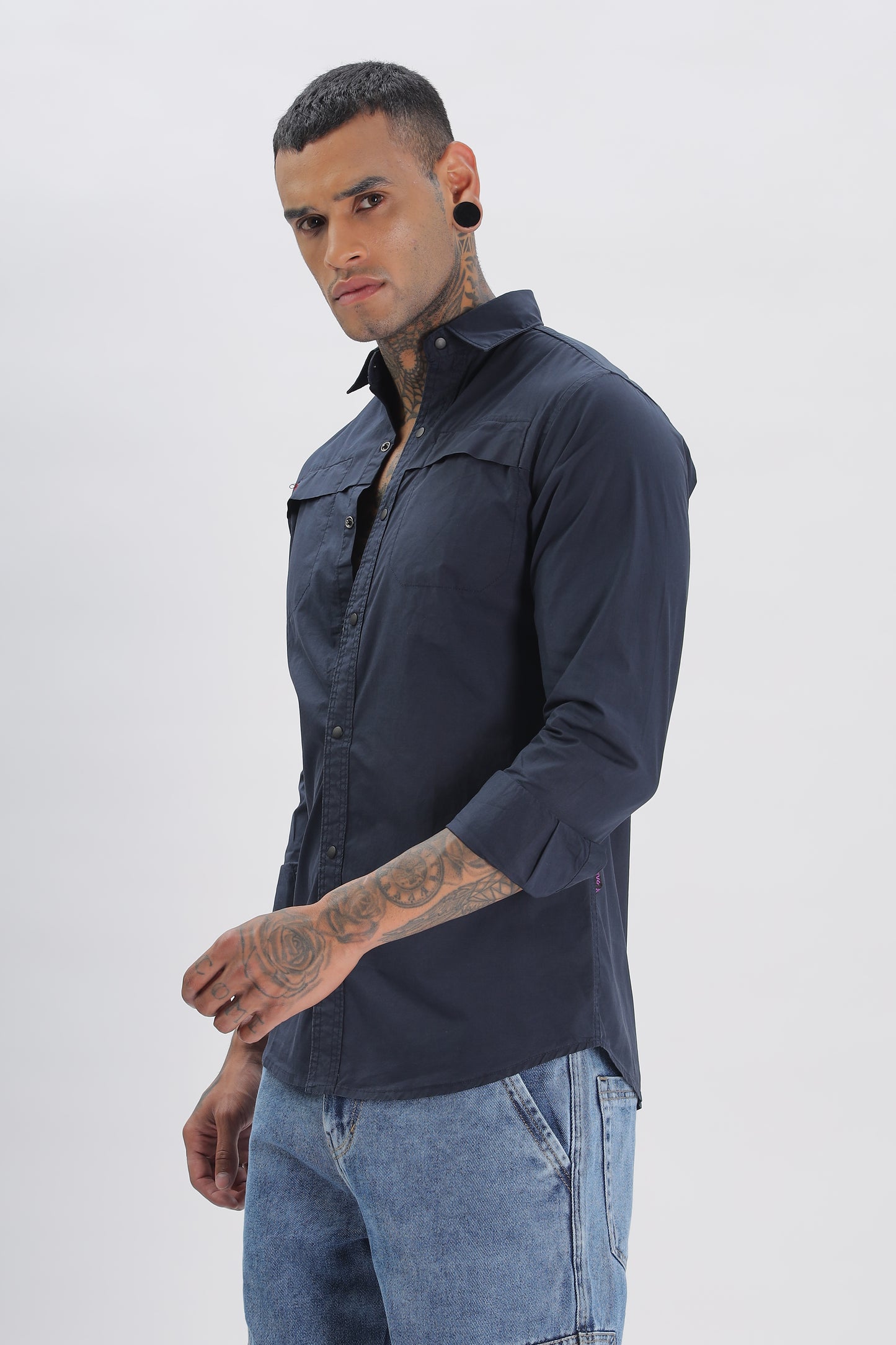 Navy Regular Solid Shirt for Men