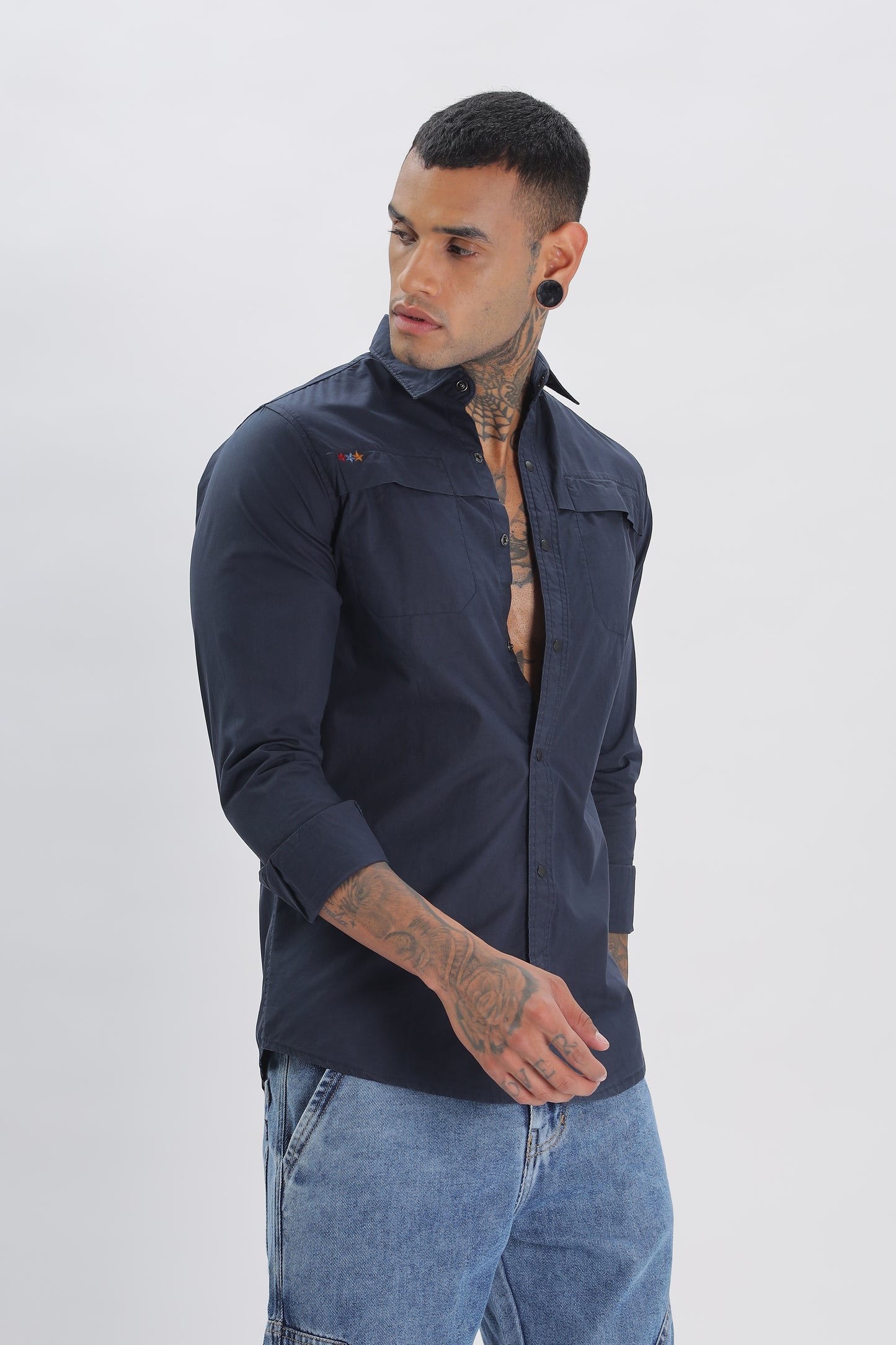 Navy Regular Solid Shirt for Men