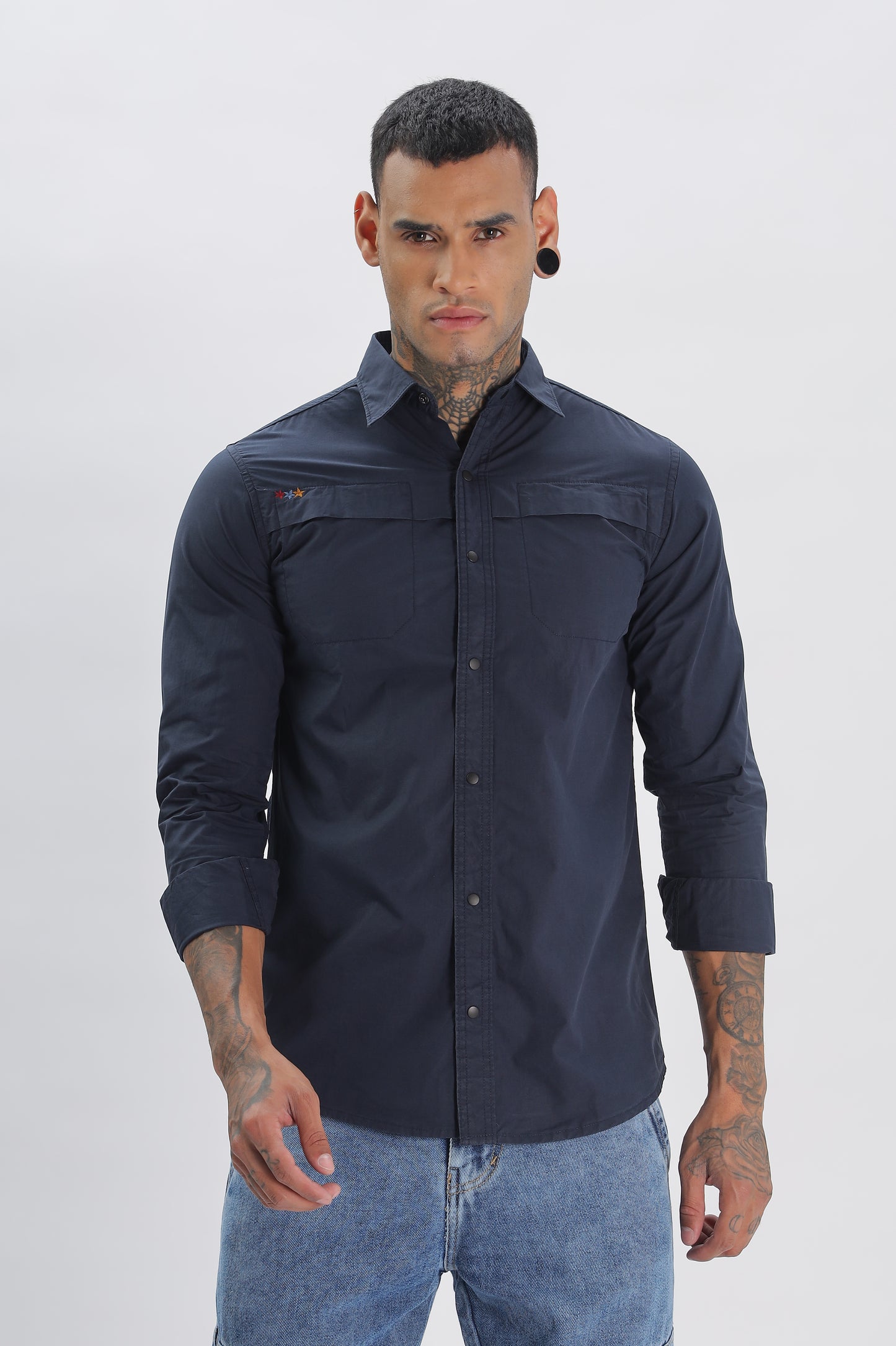 Navy Regular Solid Shirt for Men