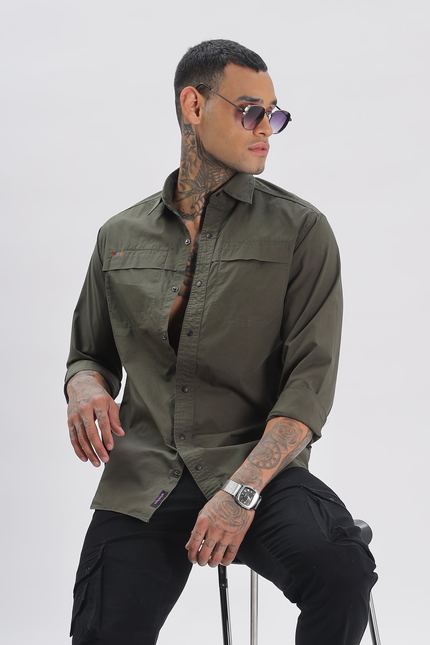 Olive Green Regular Solid Shirt for Men