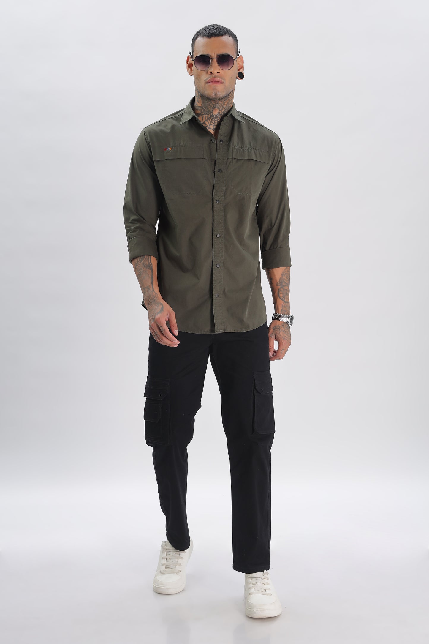 Olive Green Regular Solid Shirt for Men