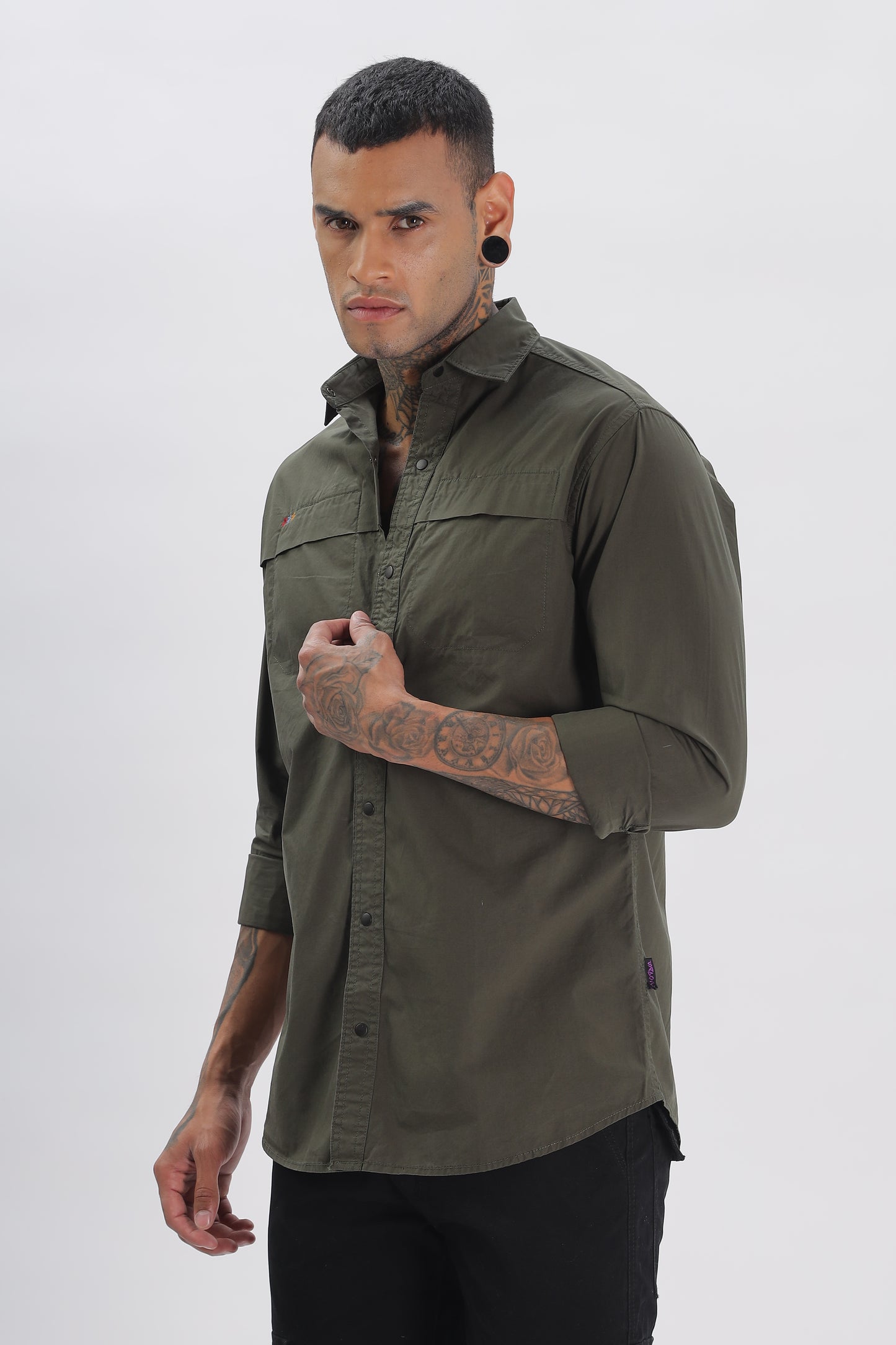 Olive Green Regular Solid Shirt for Men